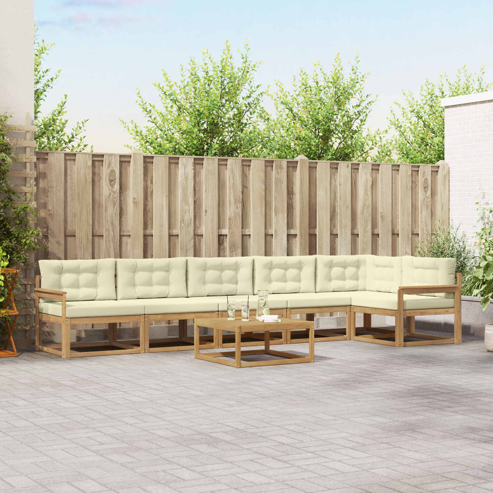 Σειρά Καναπέ Εξωτερικού 7 pcs Λευκό και Κρεμ 79 x 79 x 37 εκ - Pakobazaar