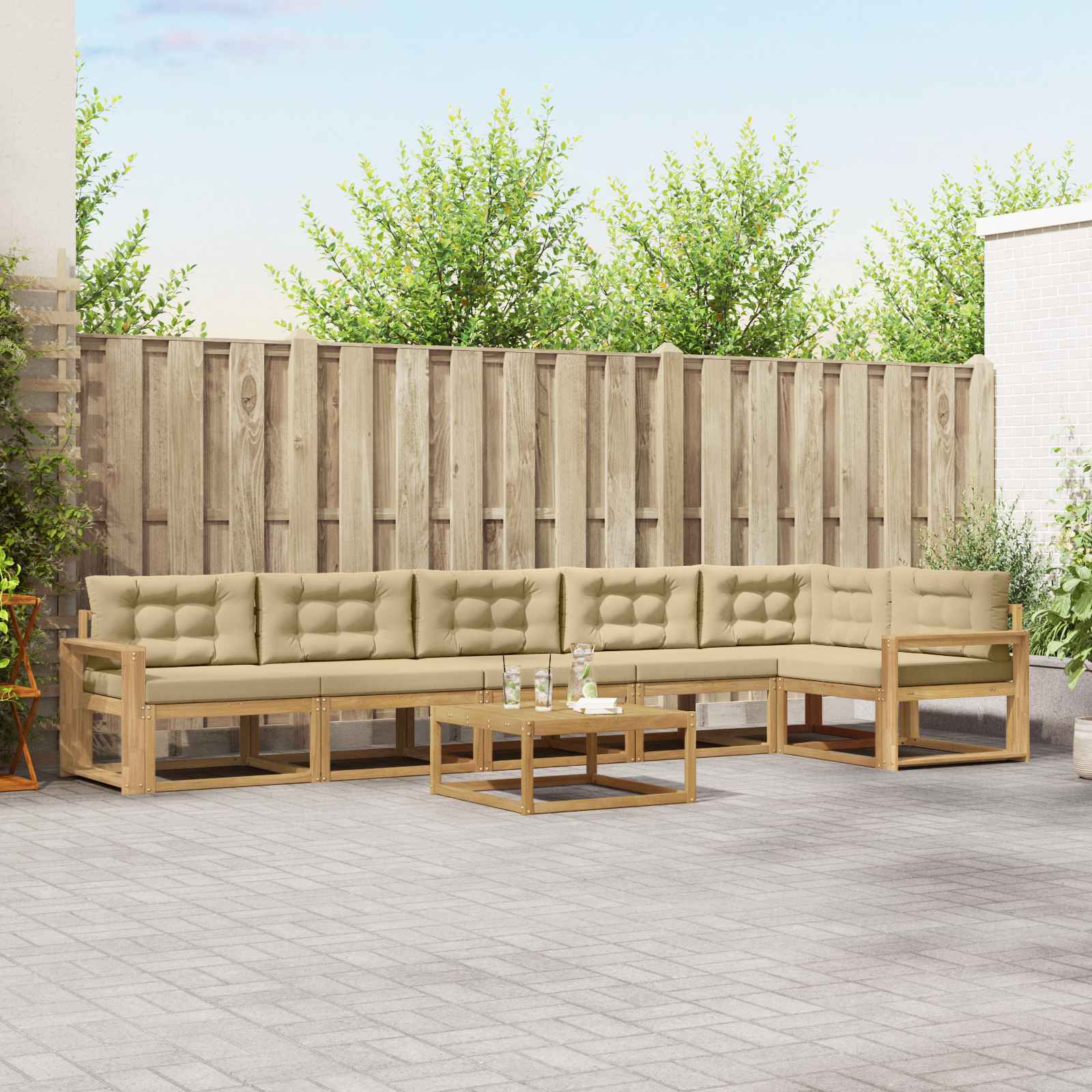 Σειρά Καναπέ Εξωτερικού 7 pcs Λευκό και Μπεζ 79 x 79 x 37 εκ - Pakobazaar
