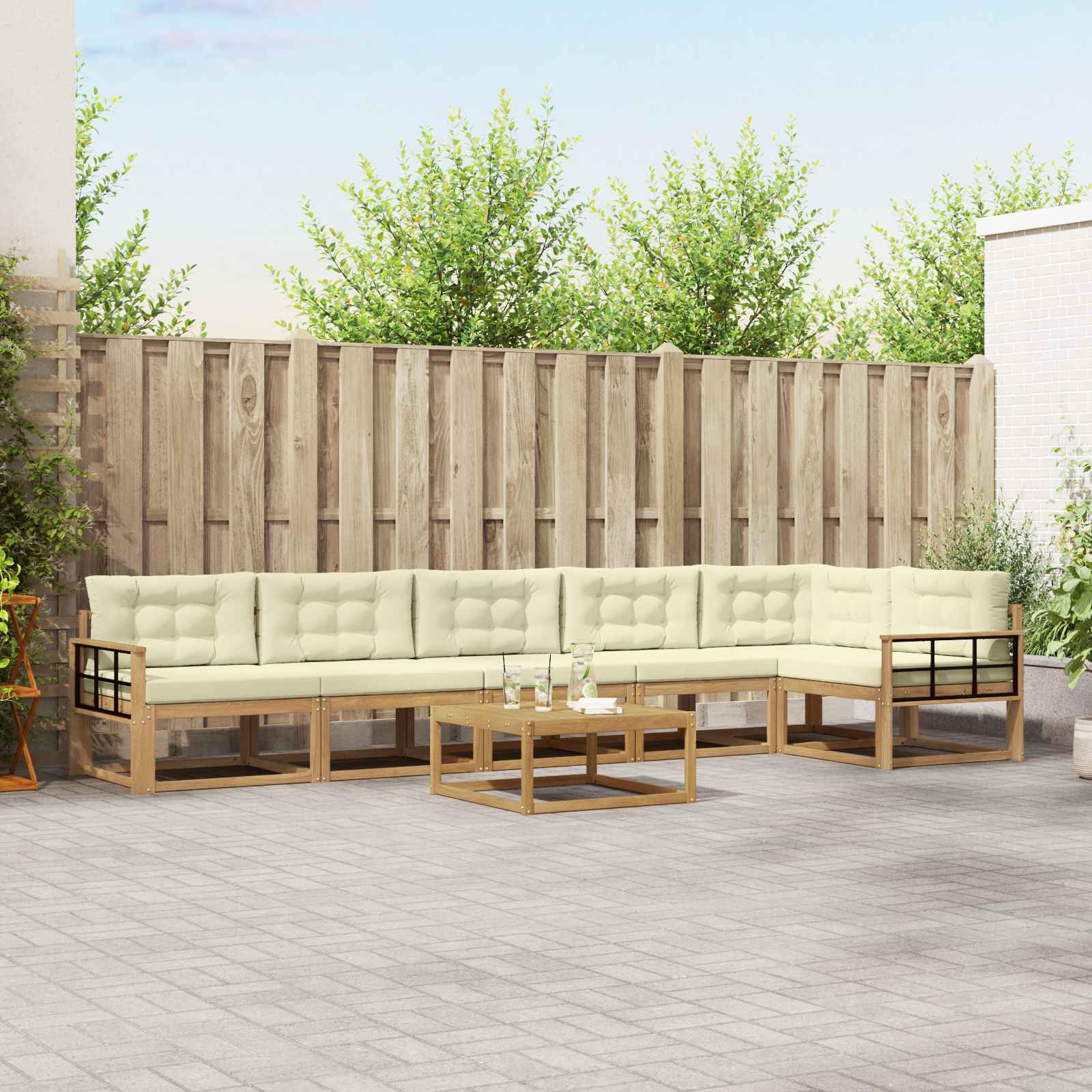 Σειρά Καναπέ Εξωτερικού 7 pcs Λευκό και Κρεμ 79 x 79 x 37 εκ - Pakobazaar