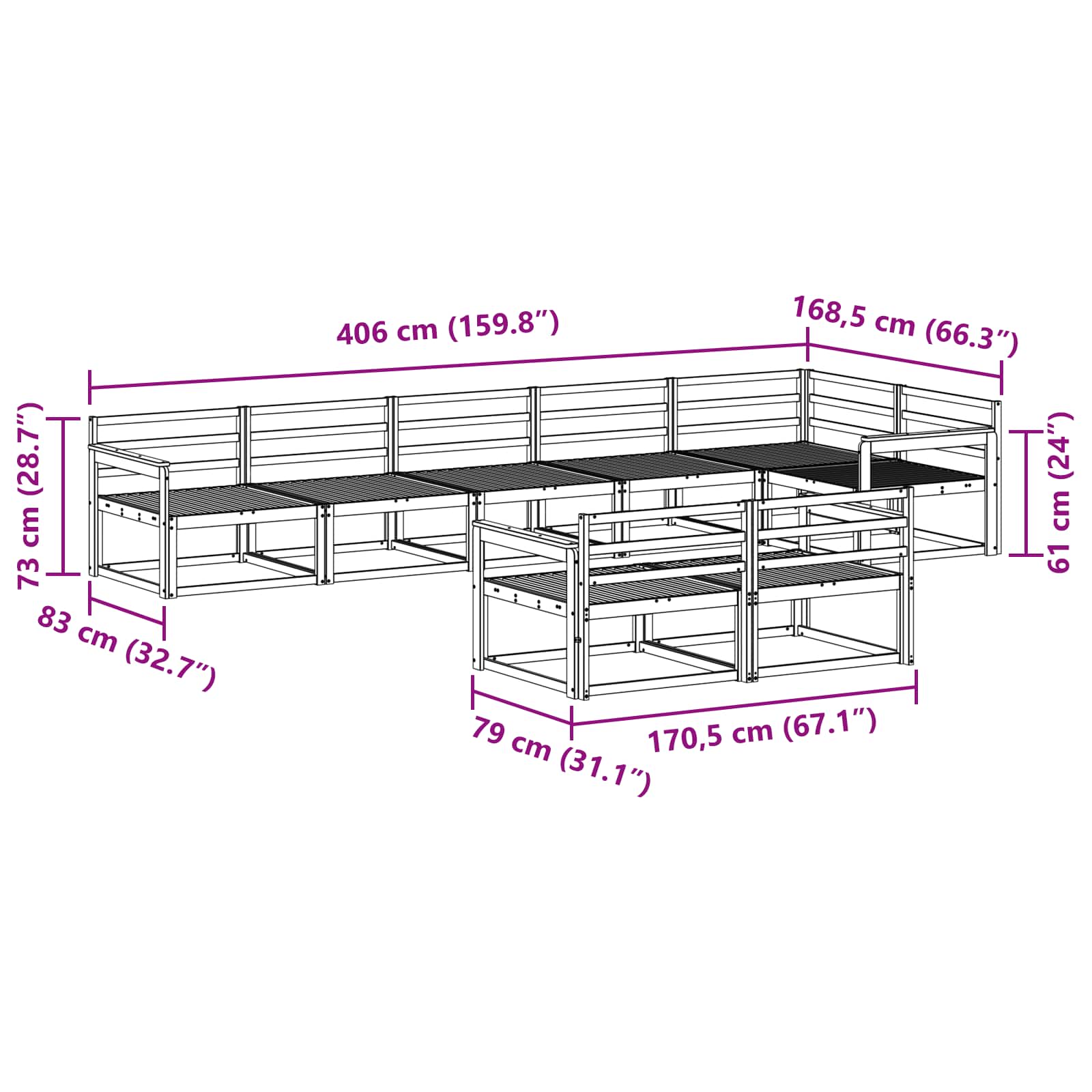 Σειρά Καναπέ Εξωτερικού 8 pcs Λευκό 406 x 168,5 x 73 εκ. - Pakobazaar