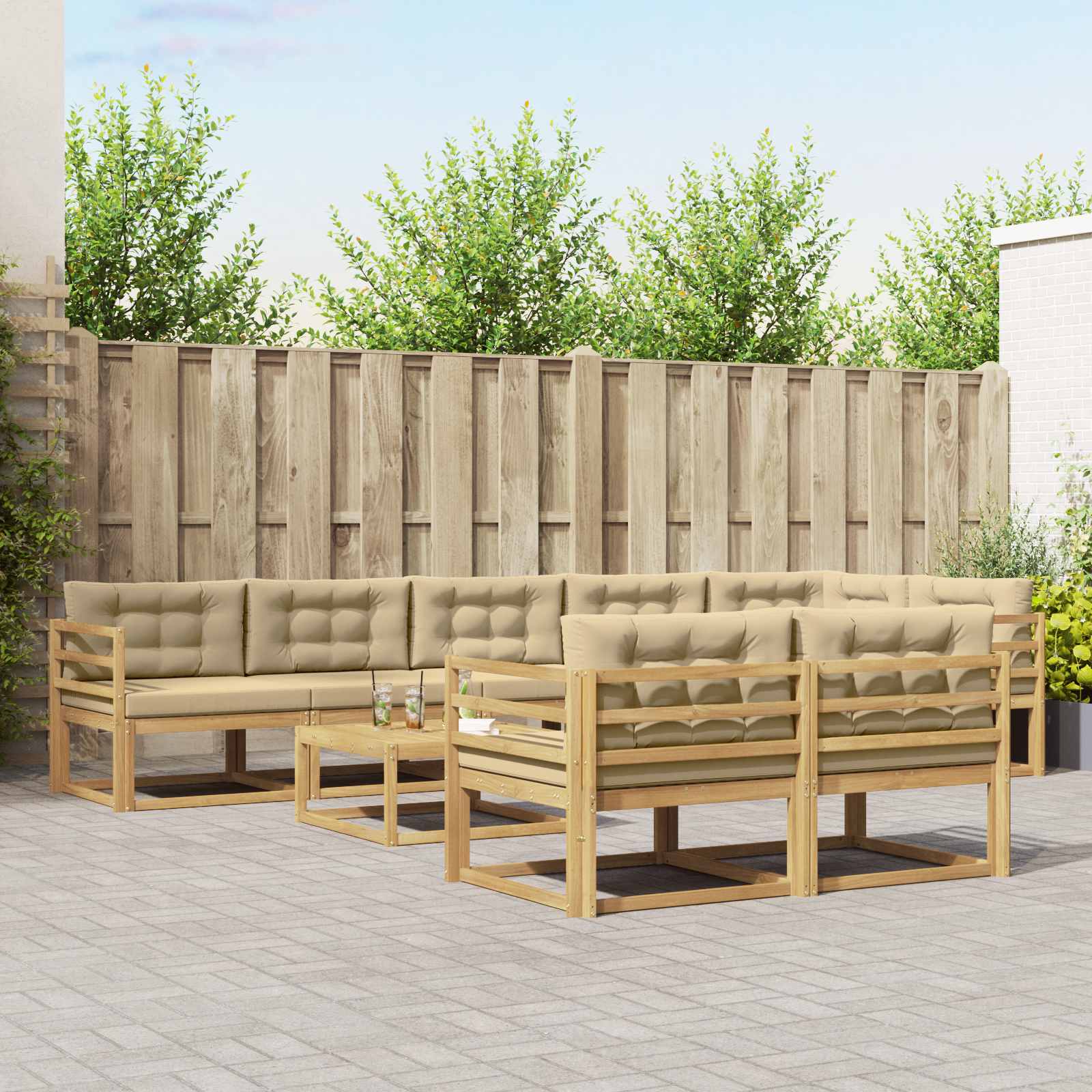 Σειρά Καναπέ Εξωτερικού 9 pcs Λευκό και Μπεζ 79 x 79 x 37 εκ - Pakobazaar