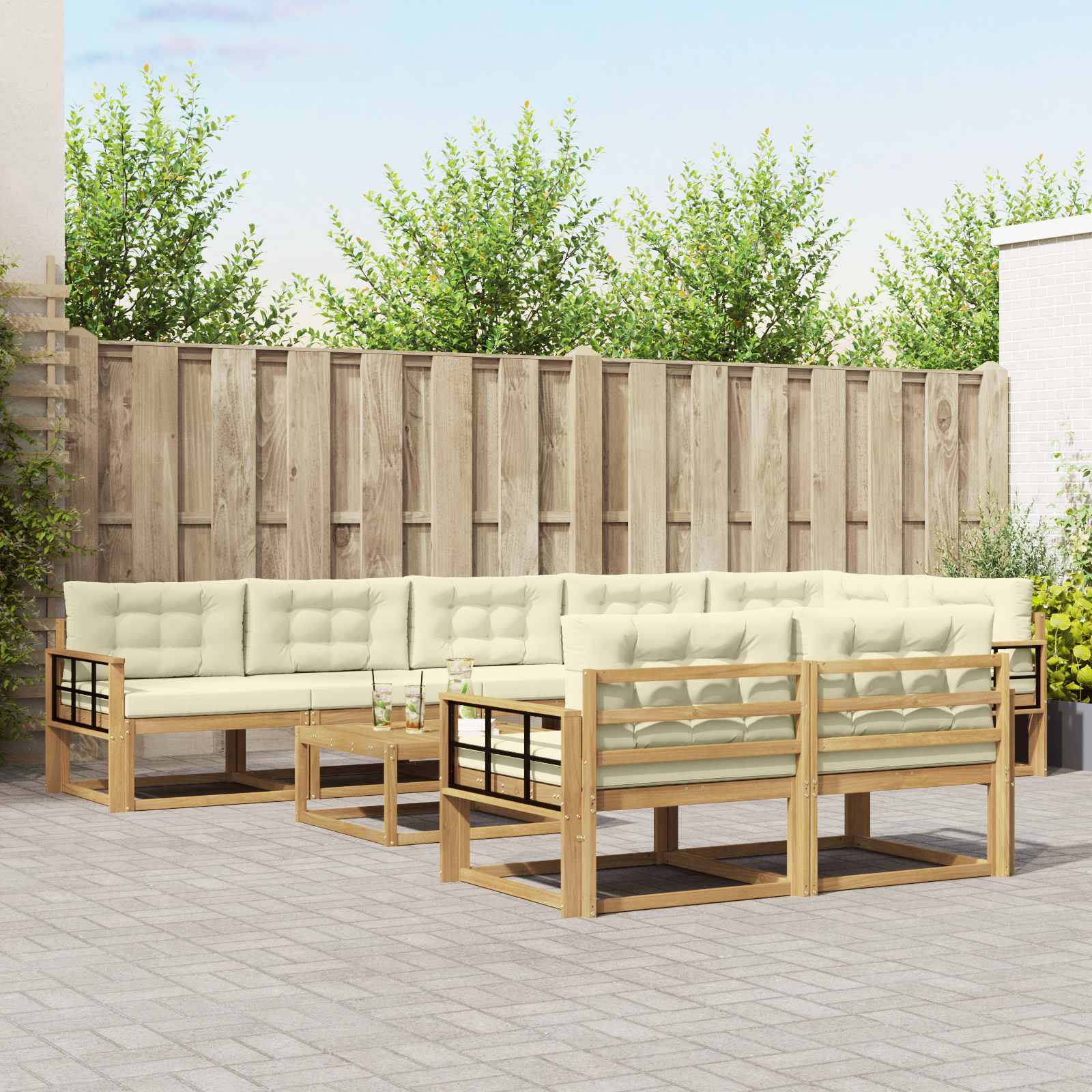 Σειρά Καναπέ Εξωτερικού 9 pcs Λευκό και Κρεμ 79 x 79 x 37 εκ - Pakobazaar