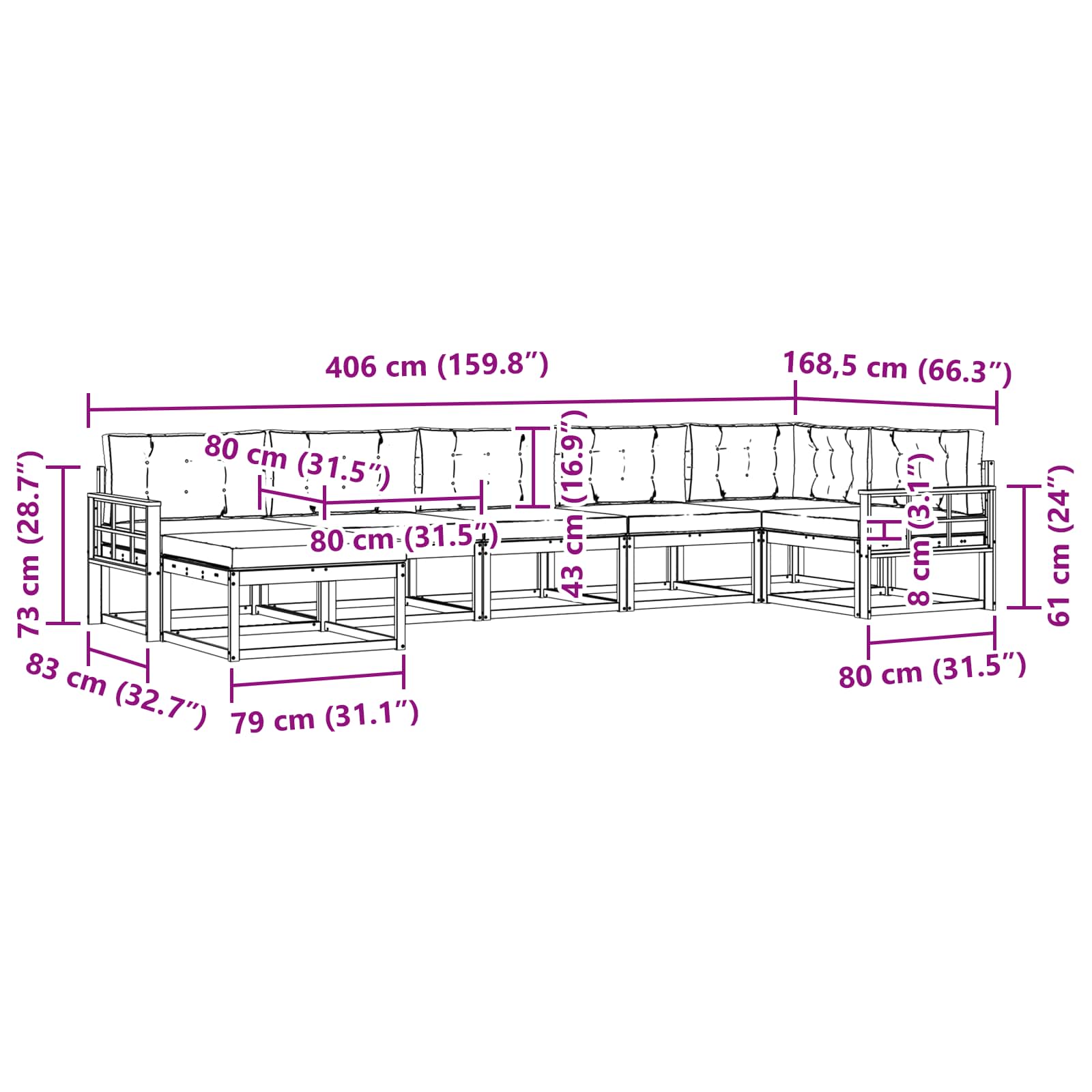 Σειρά Καναπέ Εξωτερικού με μαξιλάρι 7 pcs Λευκό και Κρεμ - Pakobazaar