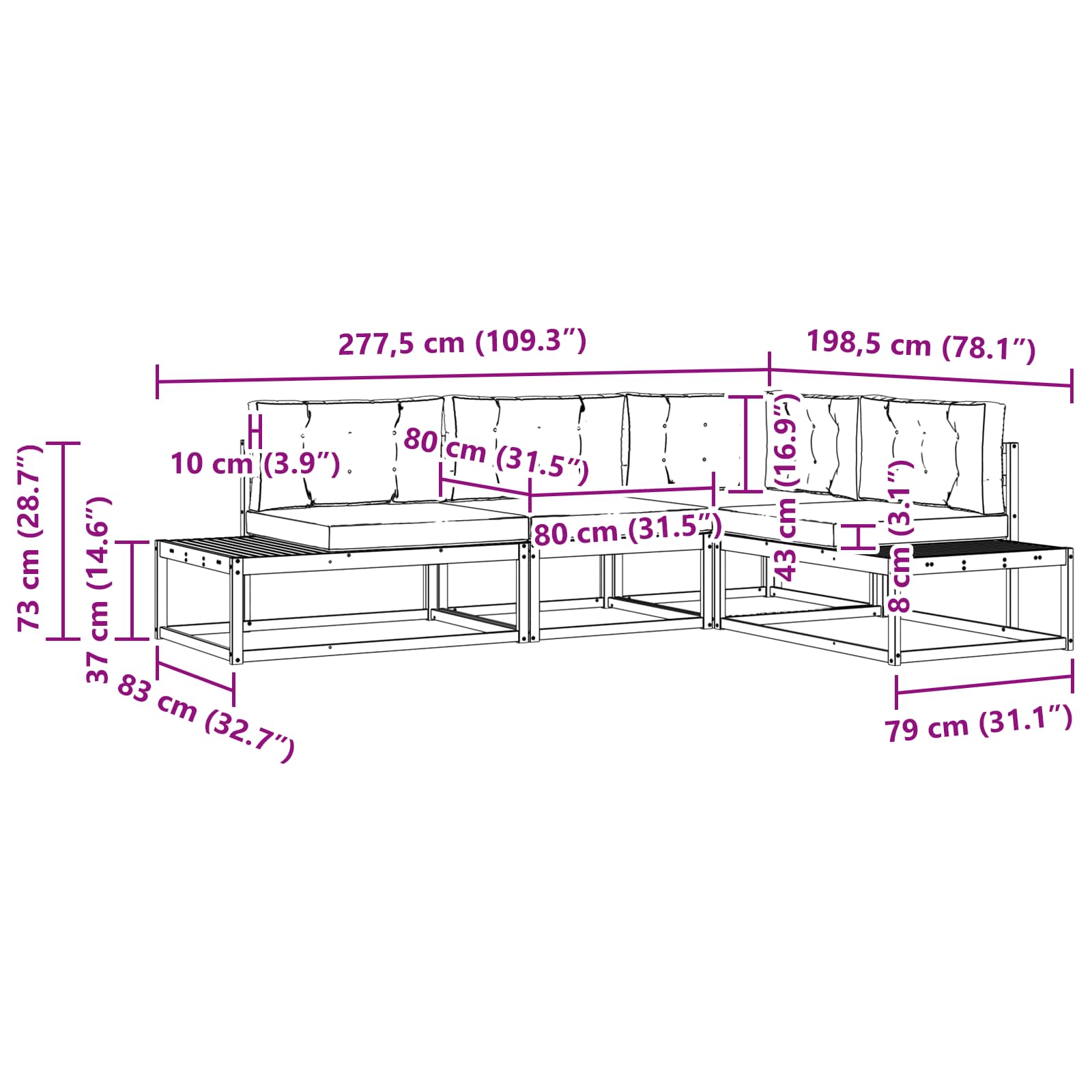 Σειρά Καναπέ Εξωτερικού Λευκό 277,5 x 198,5 x 73 εκ Πολυεστέρας - Pakobazaar
