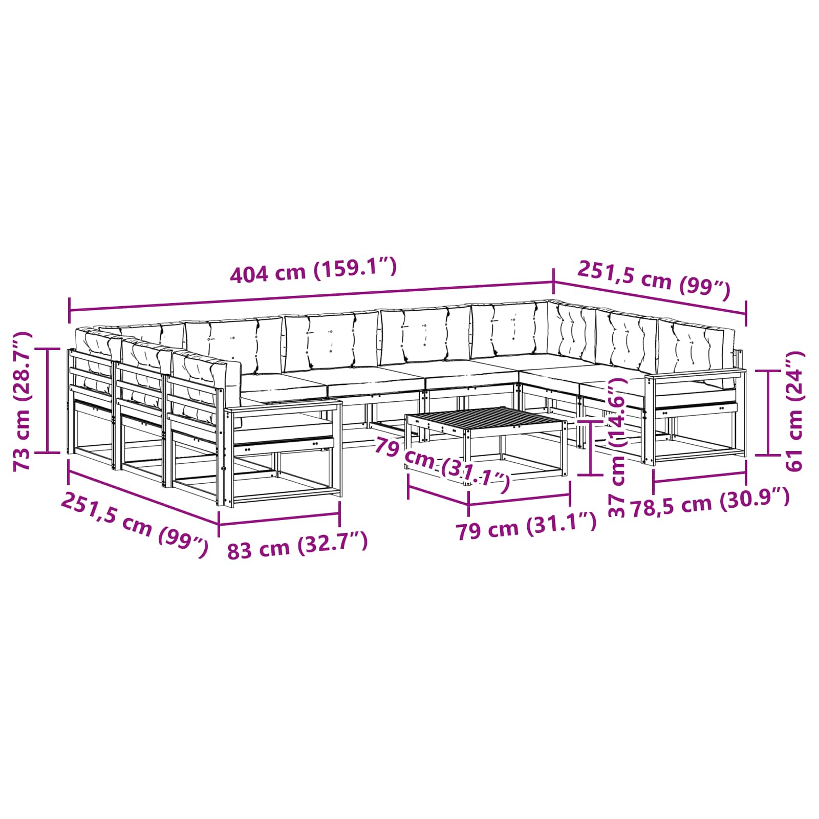 Σειρά Καναπέ Εξωτερικού με μαξιλάρι 10 pcs Λευκό και Μπεζ - Pakobazaar