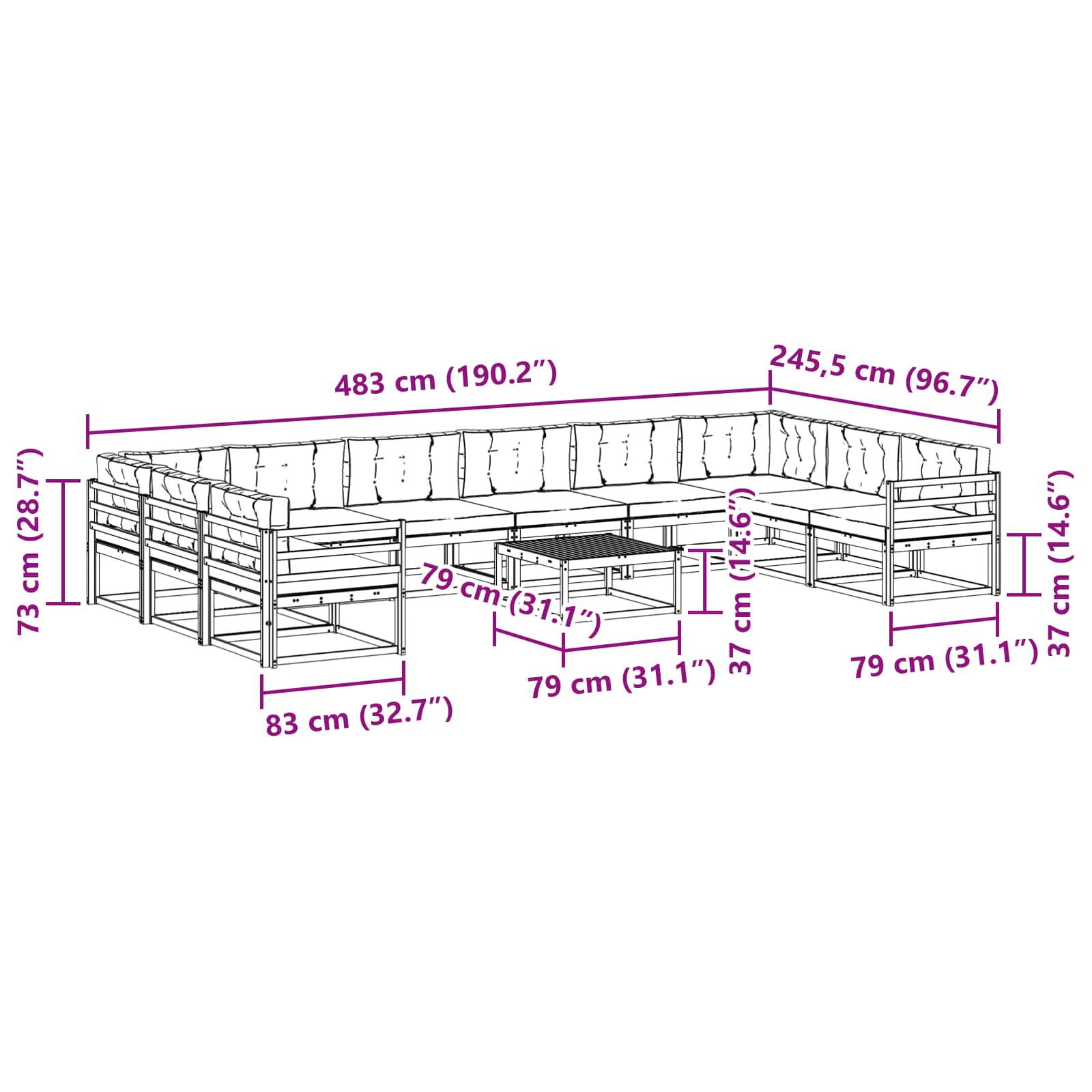 Σειρά Καναπέ Εξωτερικού με μαξιλάρι 11 pcs Λευκό και Κρεμ - Pakobazaar