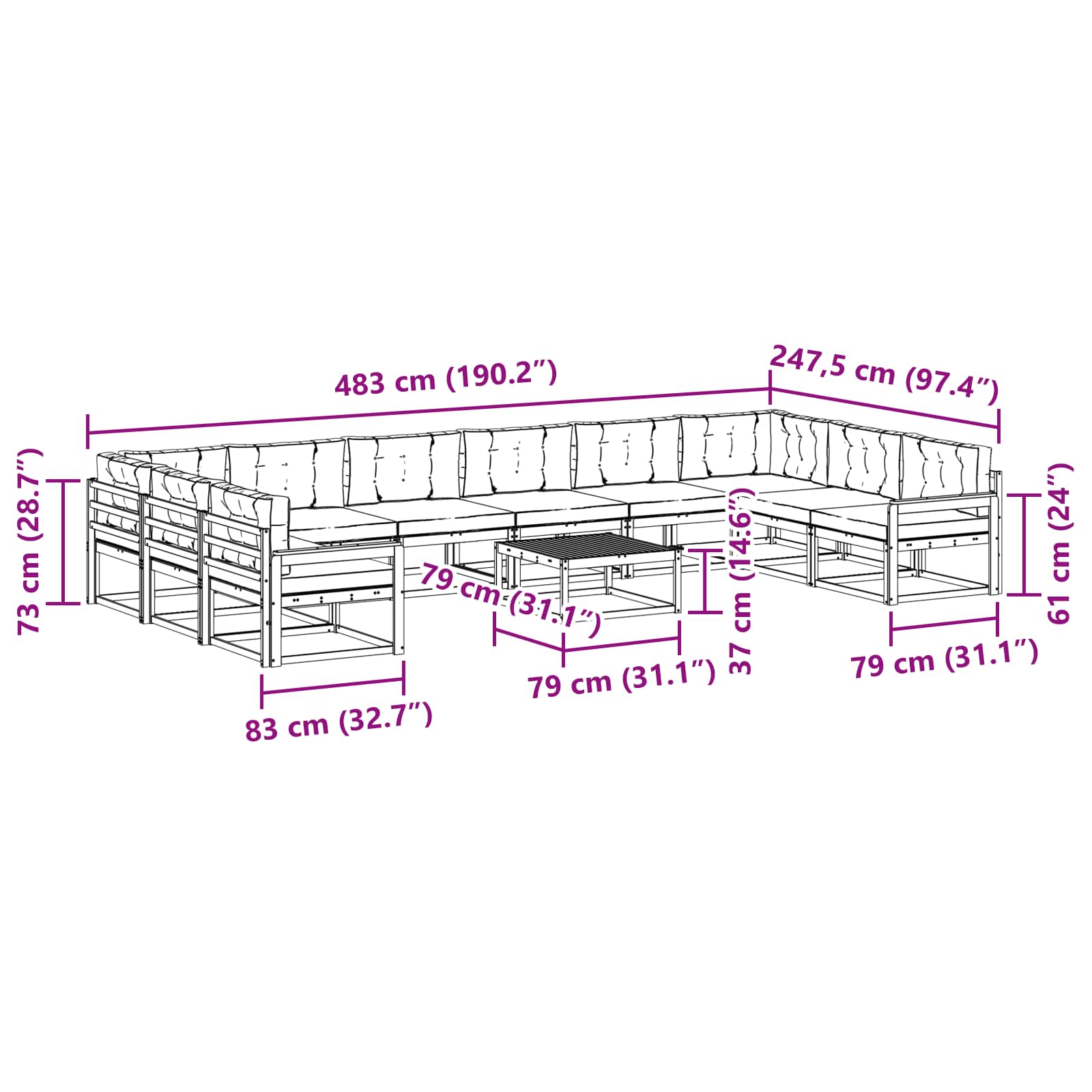 Σειρά Καναπέ Εξωτερικού με μαξιλάρι 11 pcs Λευκό και Κρεμ - Pakobazaar