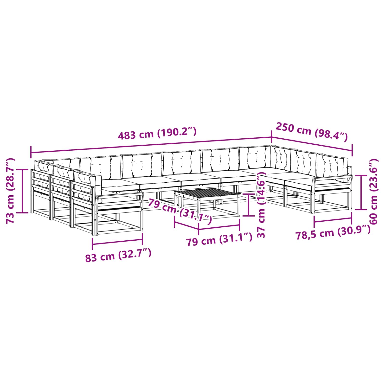 Σειρά Καναπέ Εξωτερικού με μαξιλάρι 11 pcs Λευκό και Κρεμ - Pakobazaar