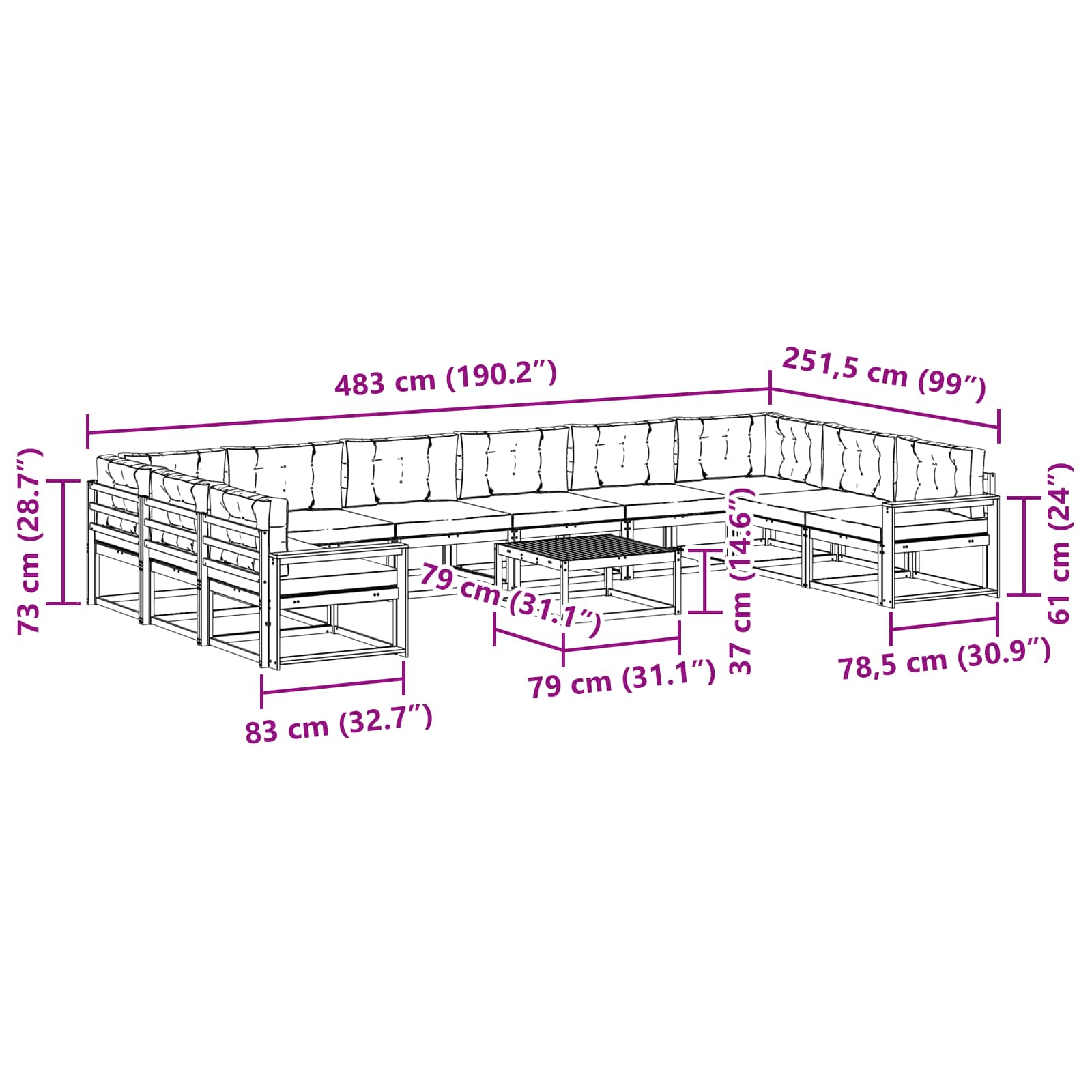 Σειρά Καναπέ Εξωτερικού με μαξιλάρι 11 pcs Λευκό και Κρεμ - Pakobazaar