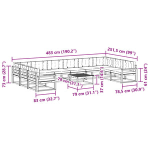 Σειρά Καναπέ Εξωτερικού με μαξιλάρι 11 pcs Λευκό και Κρεμ - Pakobazaar