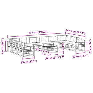 Σειρά Καναπέ Εξωτερικού με μαξιλάρι 11 pcs Λευκό και Κρεμ - Pakobazaar