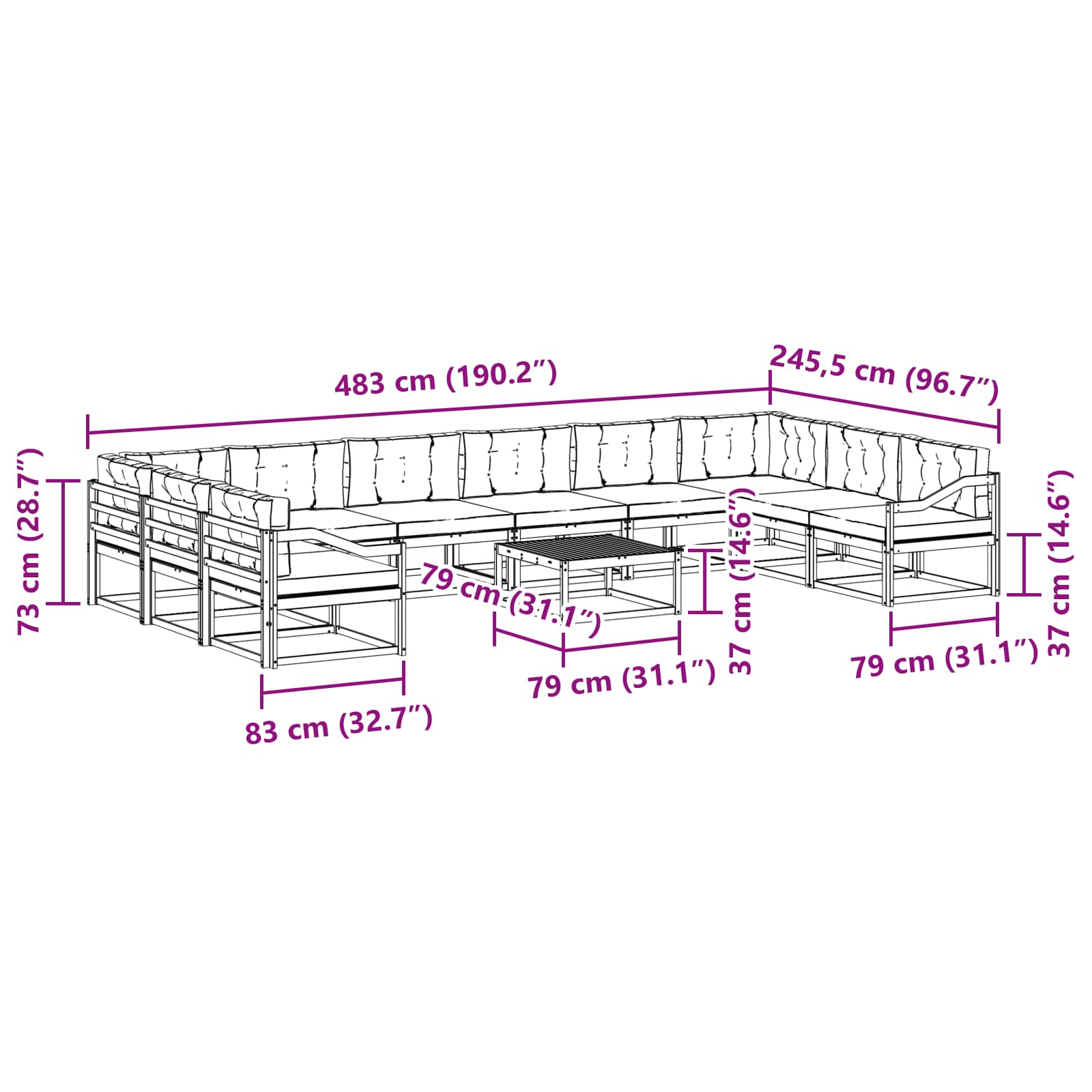Σειρά Καναπέ Εξωτερικού με μαξιλάρι 11 pcs Λευκό και Κρεμ - Pakobazaar