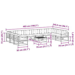 Σειρά Καναπέ Εξωτερικού με μαξιλάρι 11 pcs Λευκό και Κρεμ - Pakobazaar