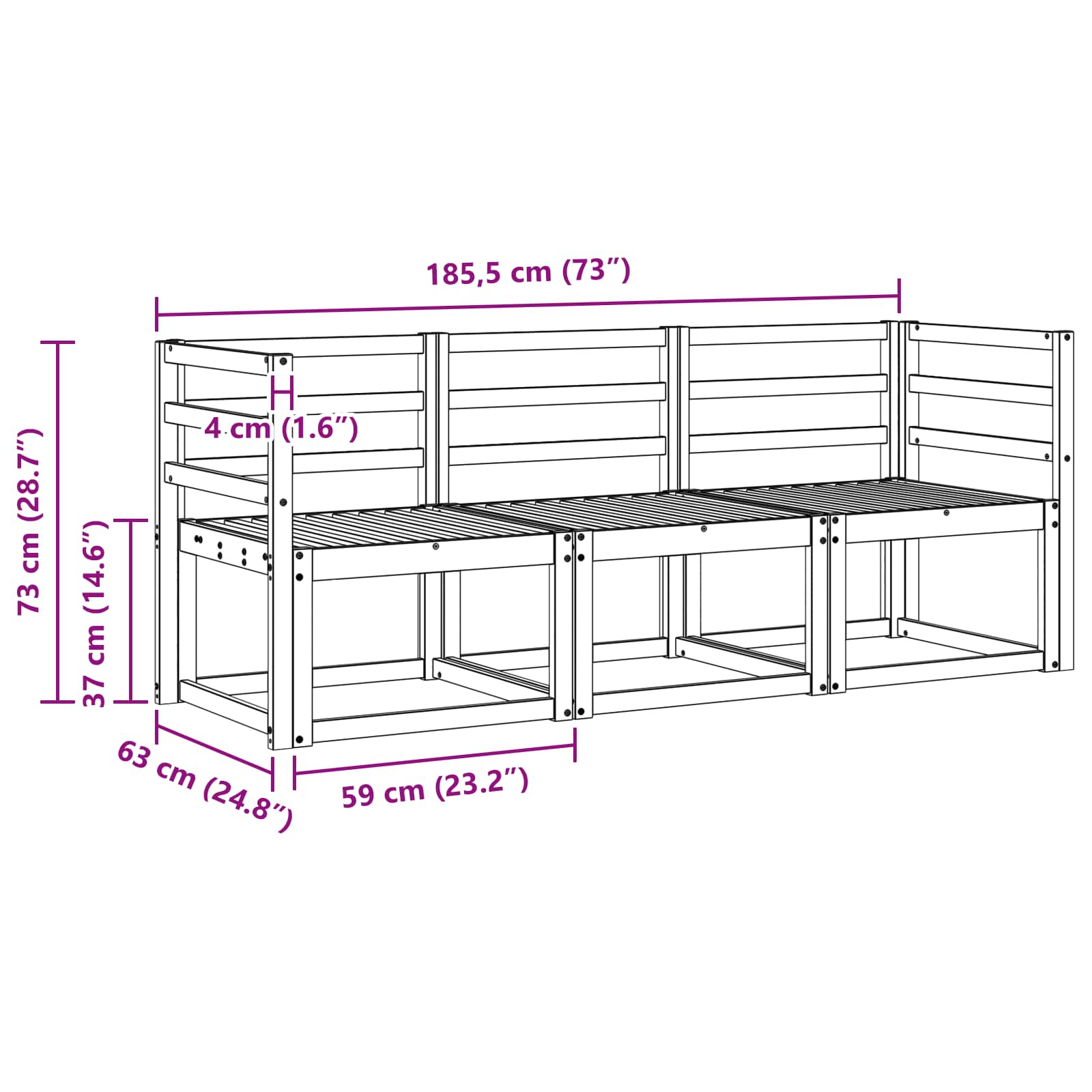 Σειρά Καναπέ Εξωτερικού 3 pcs Λευκό 185,5 x 63 x 73 εκ