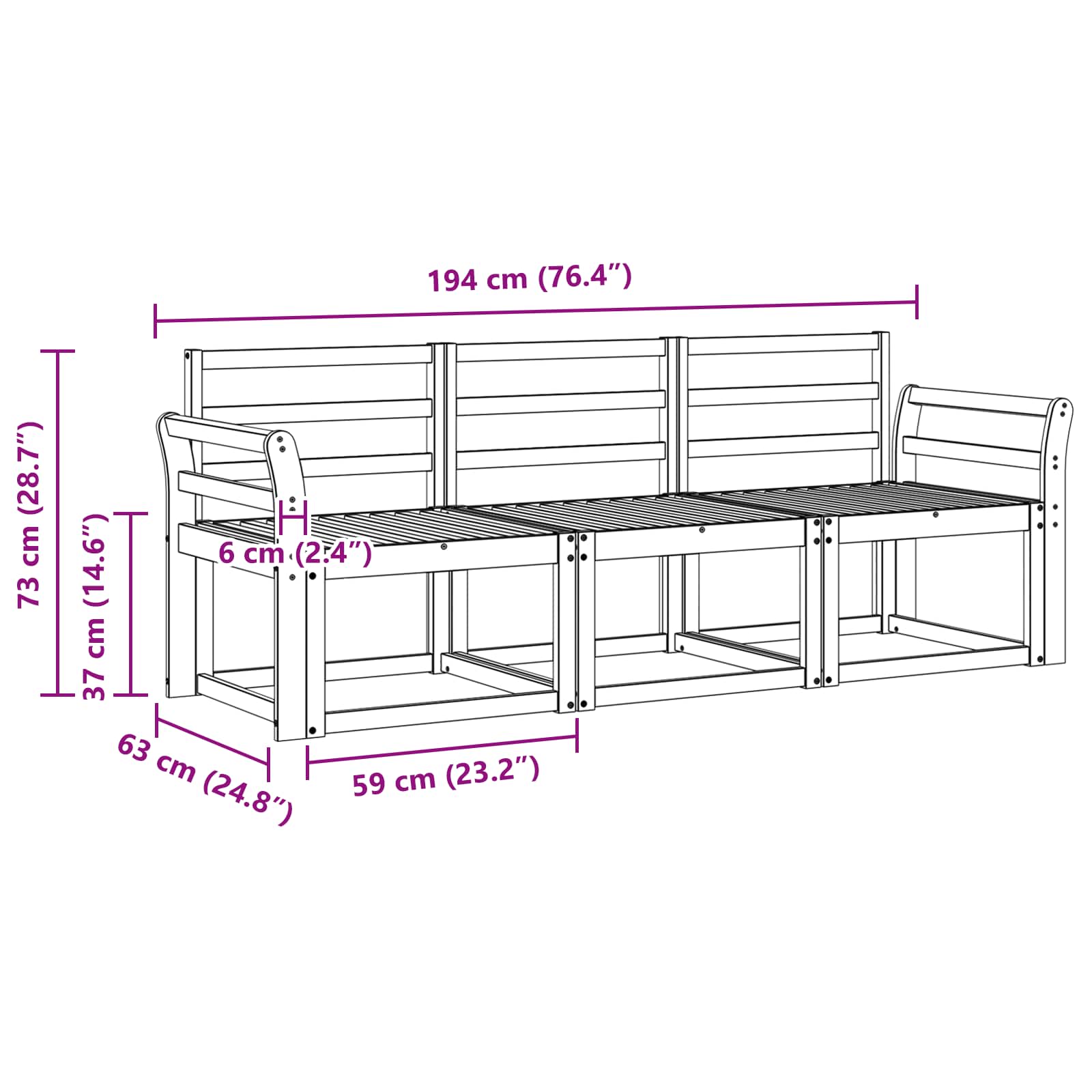 Σειρά Καναπέ Εξωτερικού 3 pcs Λευκό 194 x 63 x 73 εκ