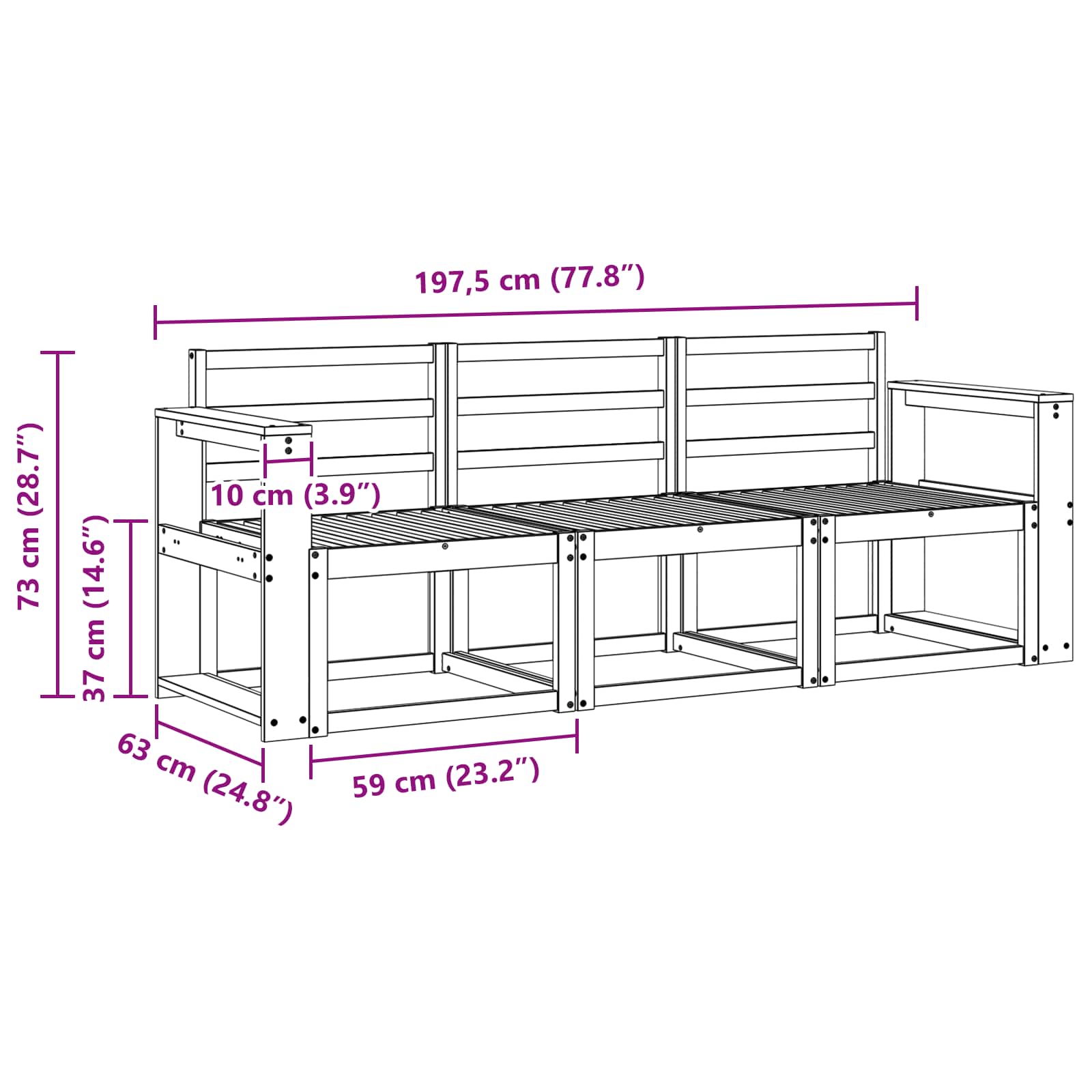 Σειρά Καναπέ Εξωτερικού 3 pcs Λευκό 197,5 x 63 x 73 εκ