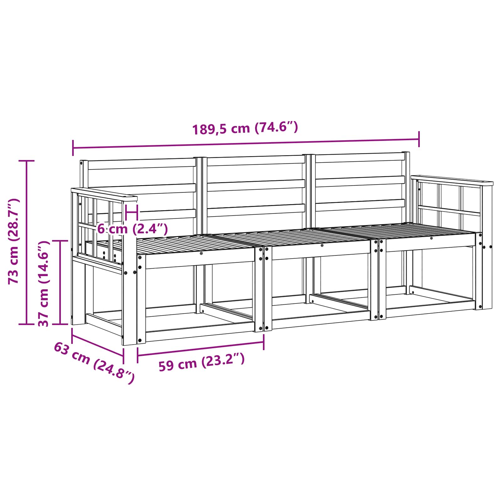 Σειρά Καναπέ Εξωτερικού 3 pcs Λευκό 189,5 x 63 x 73 εκ.
