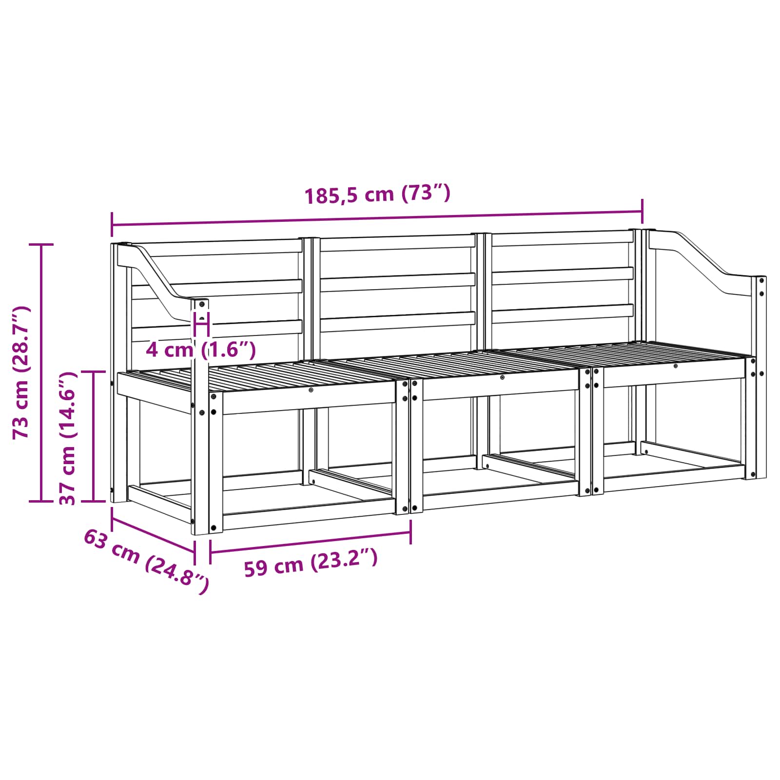 Σειρά Καναπέ Εξωτερικού 3 pcs Λευκό 185,5 x 63 x 73 εκ