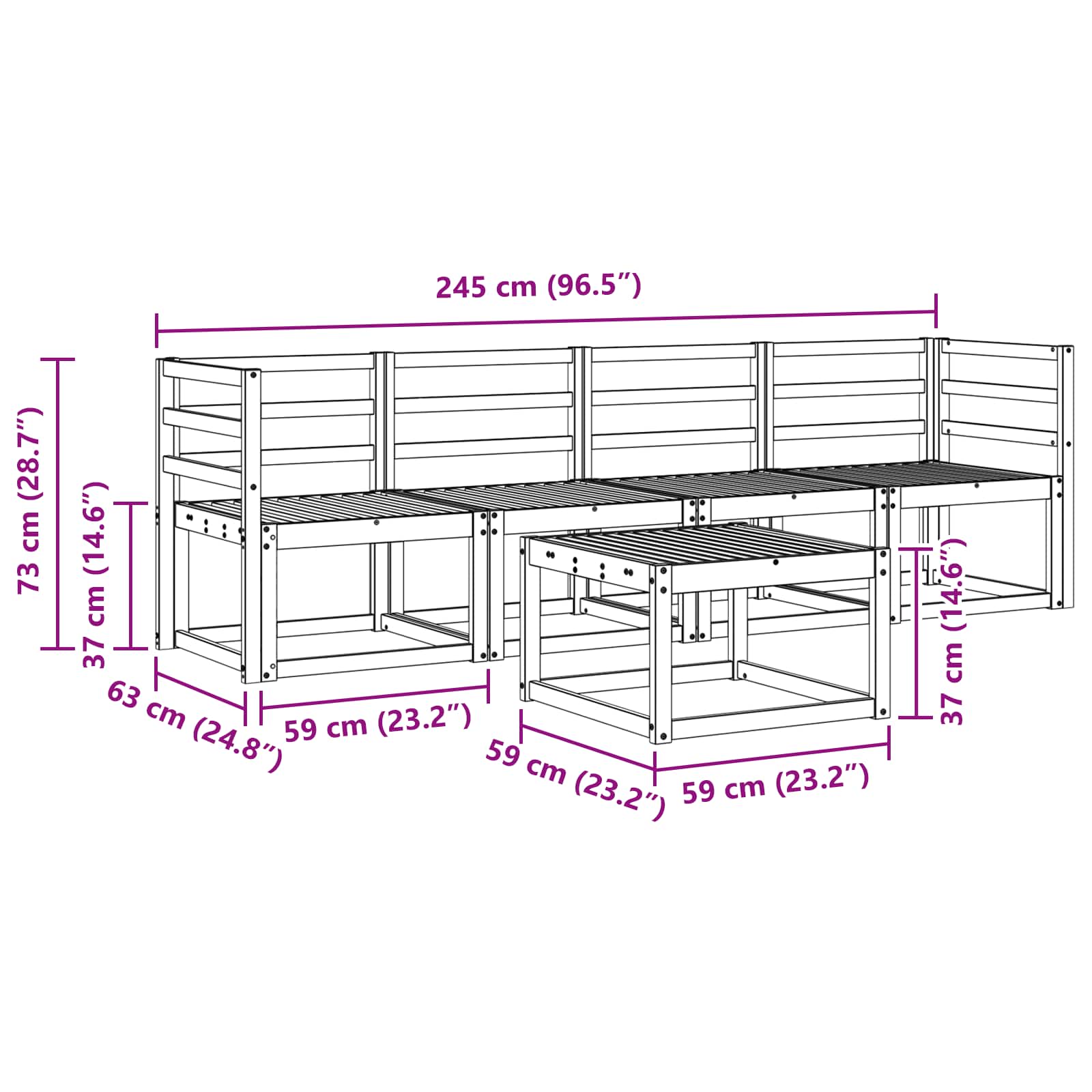 Σειρά Καναπέ Εξωτερικού 5 pcs Λευκό 59 x 59 x 37 εκ - Pakobazaar
