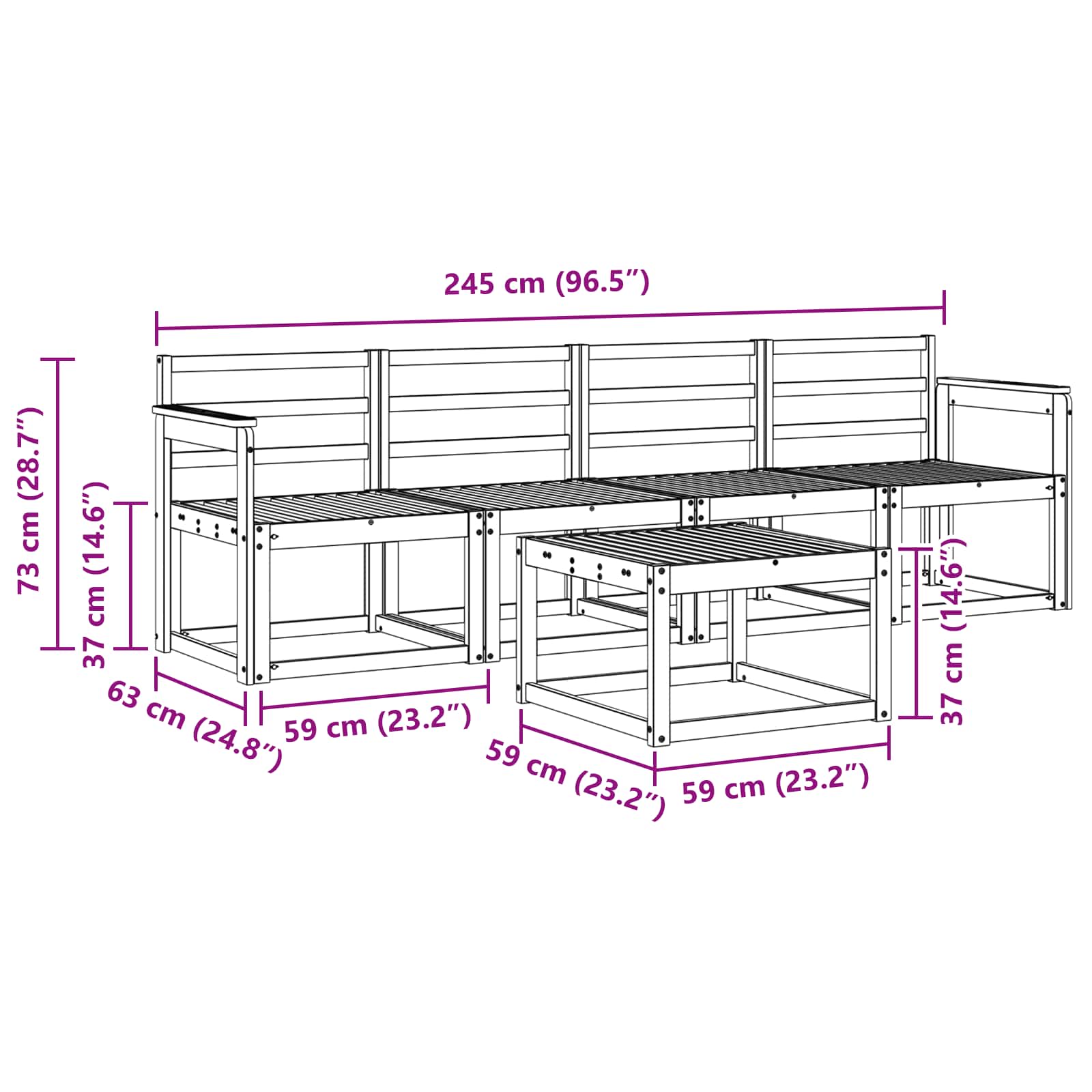 Σειρά Καναπέ Εξωτερικού 5 pcs Λευκό 59 x 59 x 37 εκ