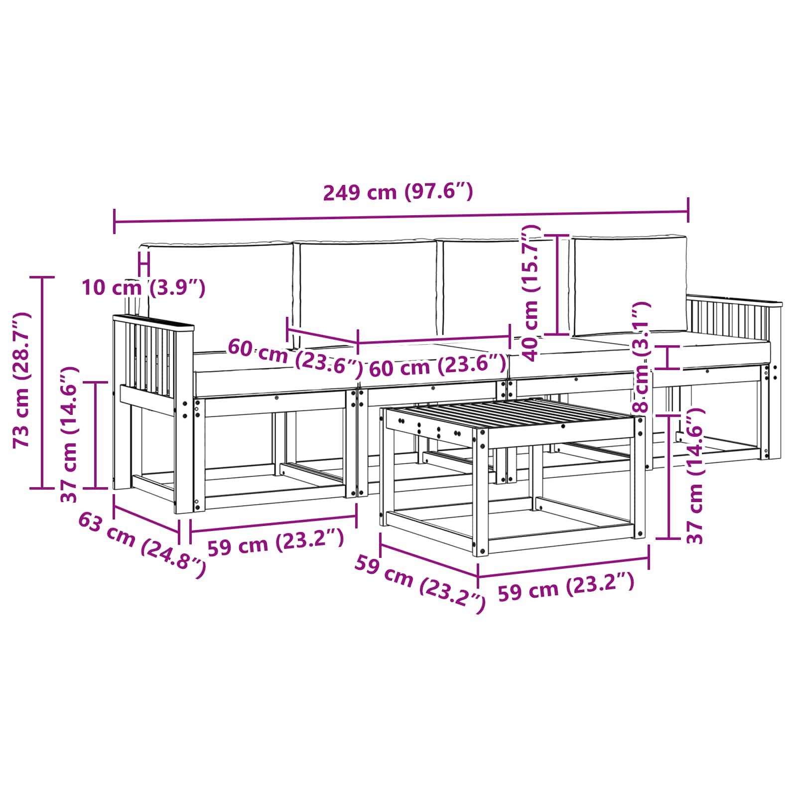 Σειρά Καναπέ Εξωτερικού με μαξιλάρι 5 pcs Άσπρο και Ανθρακί - Pakobazaar