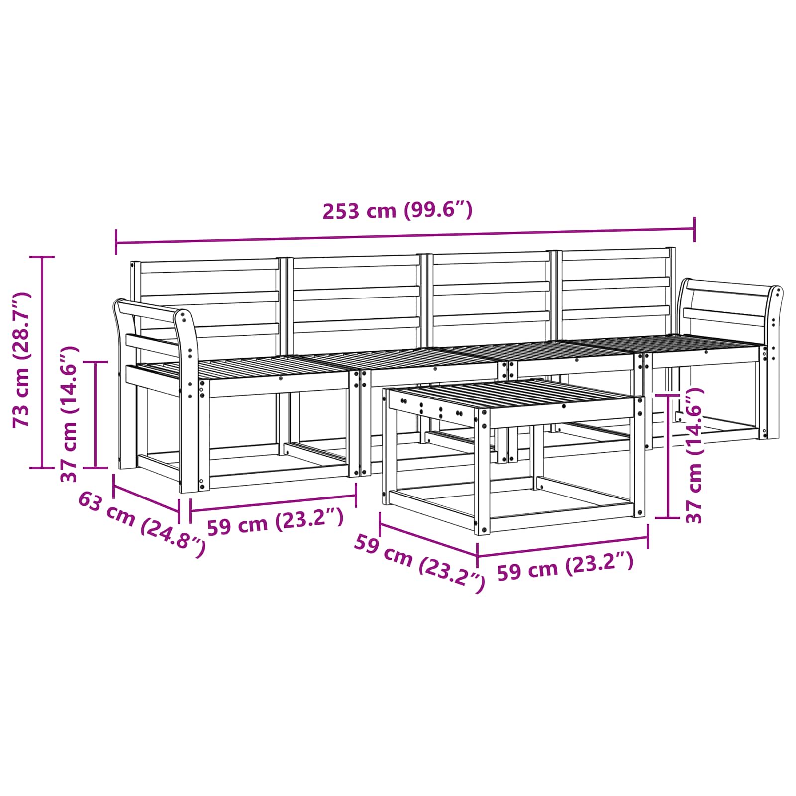 Σειρά Καναπέ Εξωτερικού 5 pcs Λευκό 59 x 59 x 37 εκ - Pakobazaar