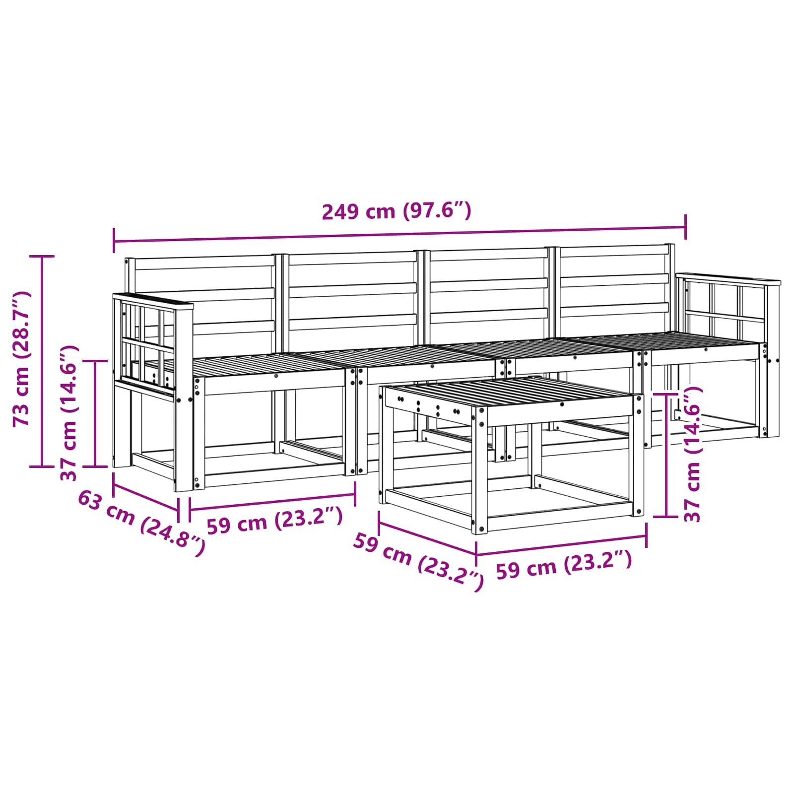 Σειρά Καναπέ Εξωτερικού 5 pcs Λευκό 59 x 59 x 37 εκ - Pakobazaar