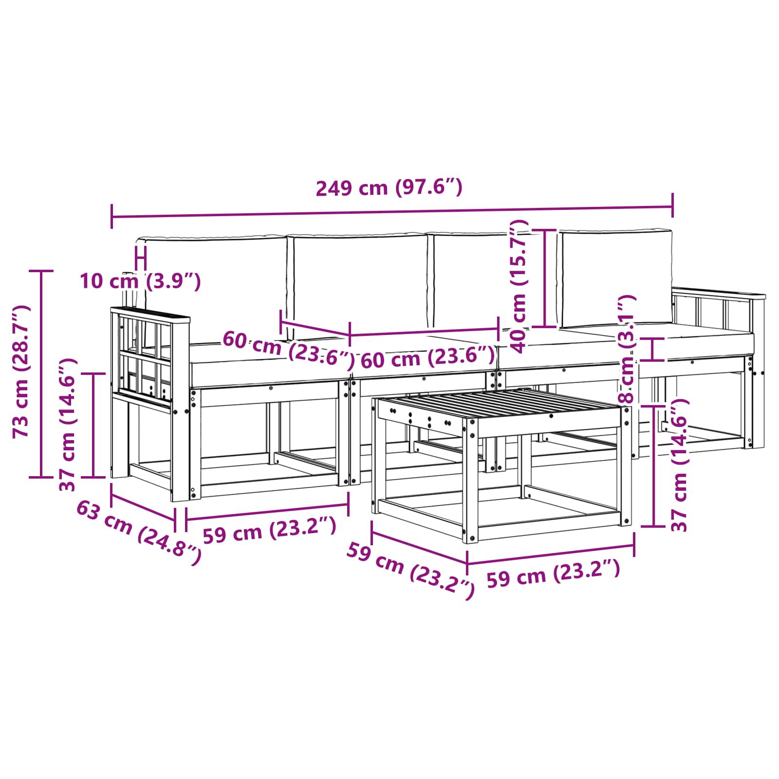 Σειρά Καναπέ Εξωτερικού με μαξιλάρι 5 pcs Άσπρο και Ανθρακί - Pakobazaar