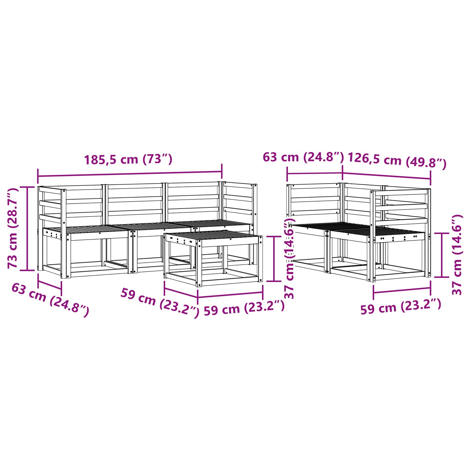 Σειρά Καναπέ Εξωτερικού 6 pcs Λευκό 59 x 59 x 37 εκ