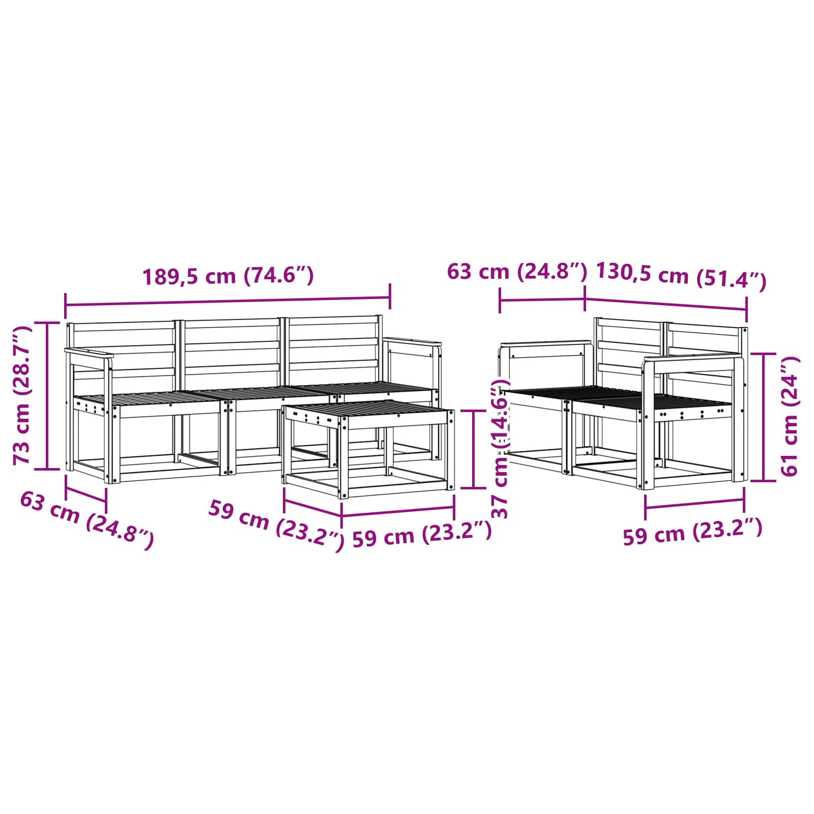 Σειρά Καναπέ Εξωτερικού 6 pcs Λευκό 59 x 59 x 37 εκ