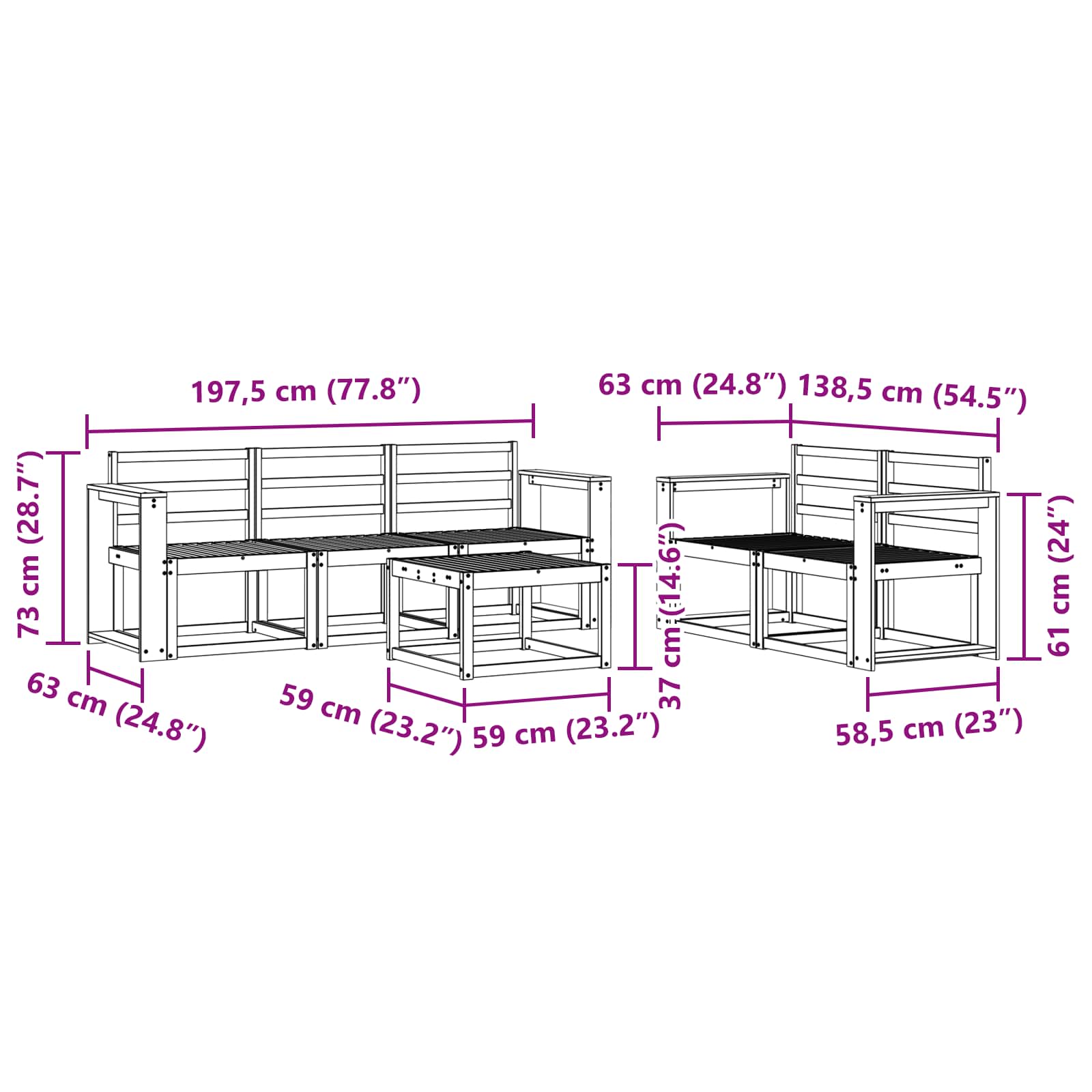 Σειρά Καναπέ Εξωτερικού 6 pcs Λευκό 59 x 59 x 37 εκ