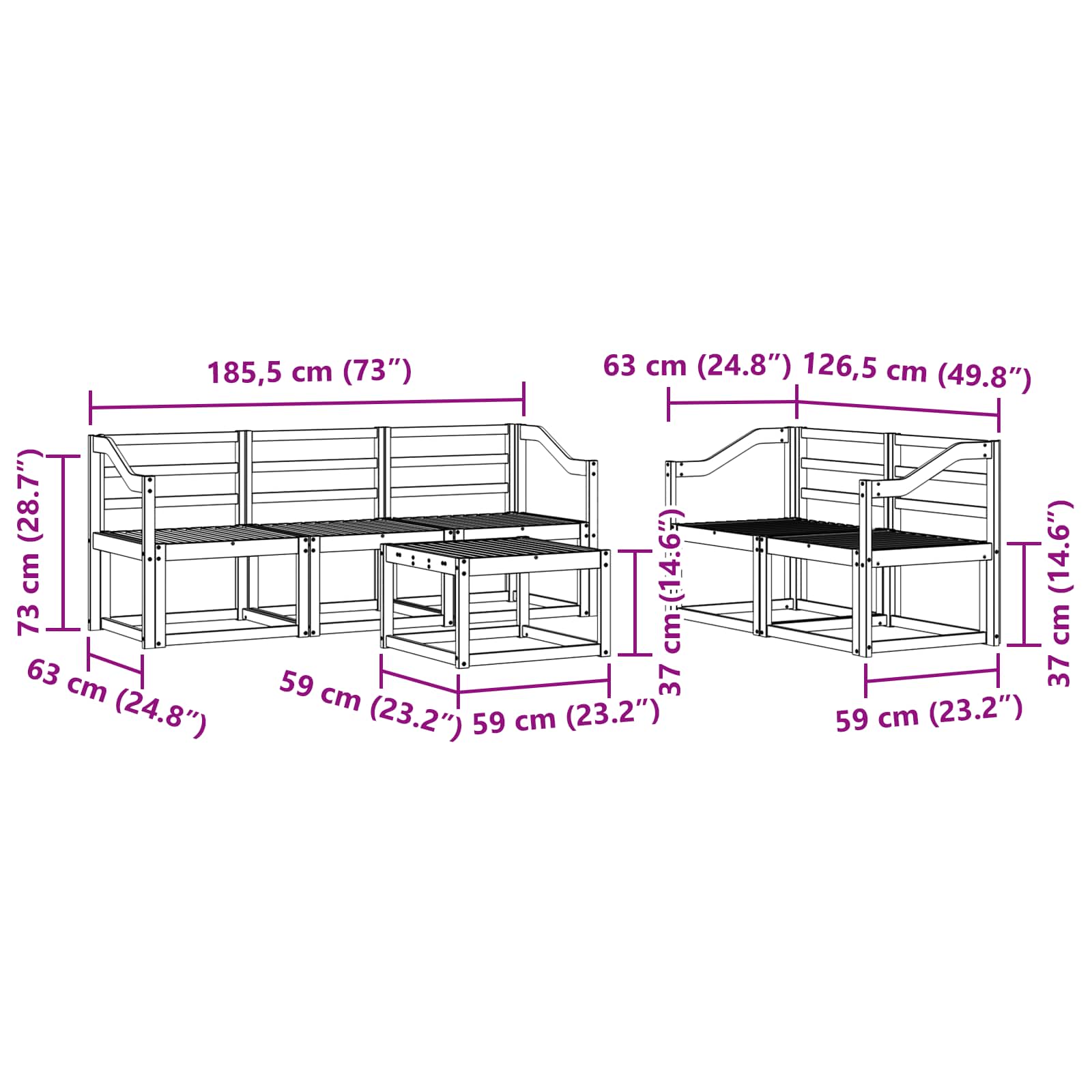 Σειρά Καναπέ Εξωτερικού 6 pcs Λευκό 59 x 59 x 37 εκ