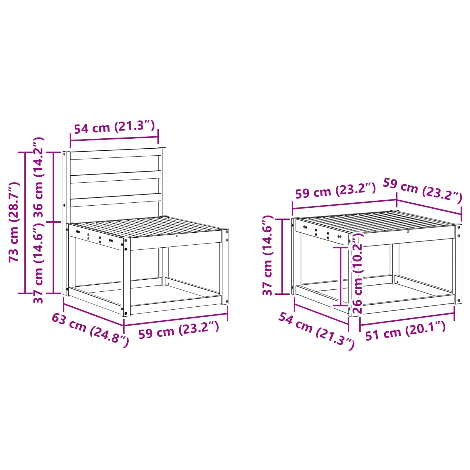 Σειρά Καναπέ Εξωτερικού 6 pcs Λευκό 59 x 59 x 37 εκ