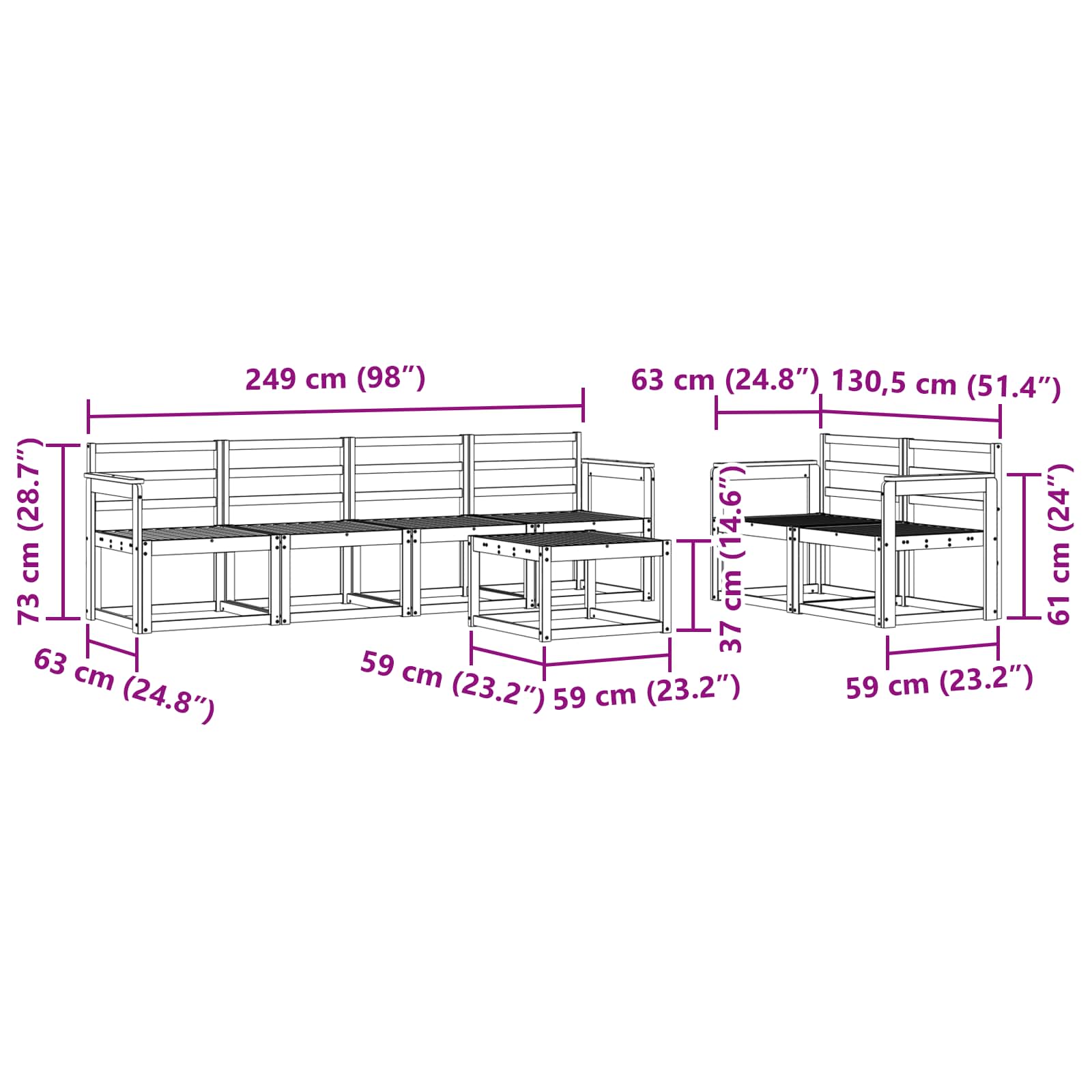 Σειρά Καναπέ Εξωτερικού 7 pcs Λευκό 59 x 59 x 37 εκ