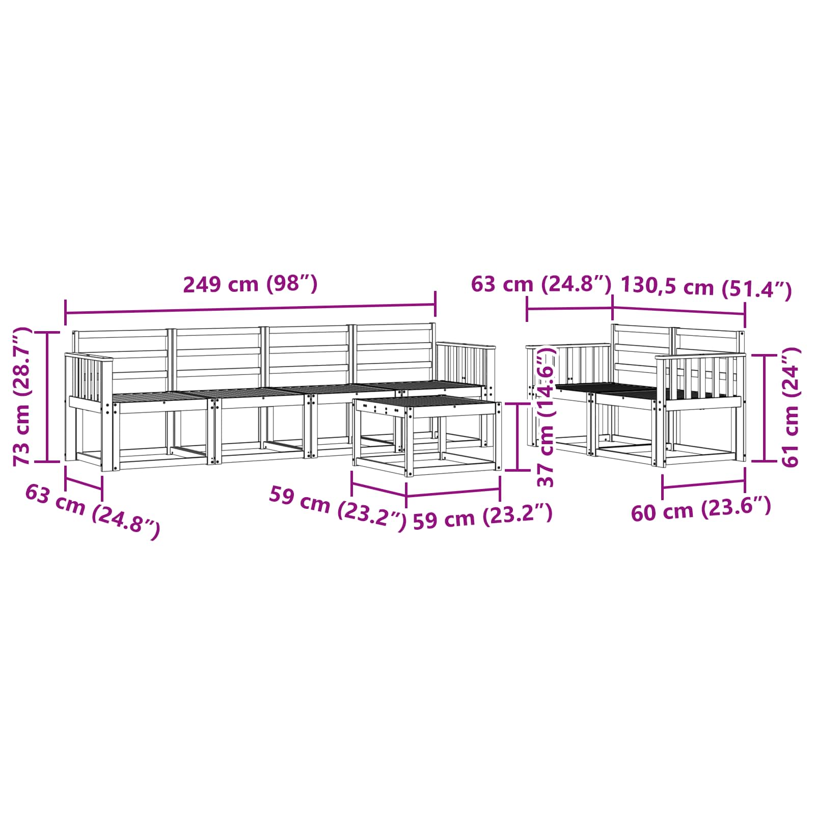 Σειρά Καναπέ Εξωτερικού 7 pcs Λευκό 59 x 59 x 37 εκ - Pakobazaar