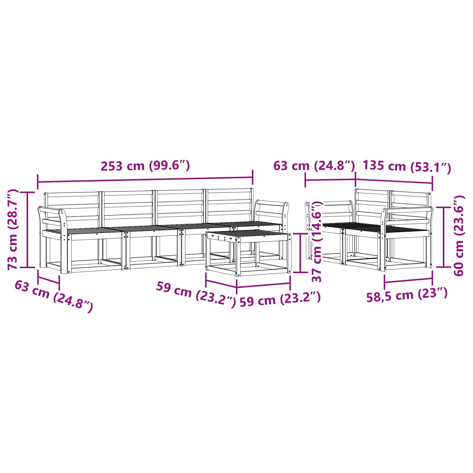 Σειρά Καναπέ Εξωτερικού 7 pcs Λευκό 59 x 59 x 37 εκ - Pakobazaar