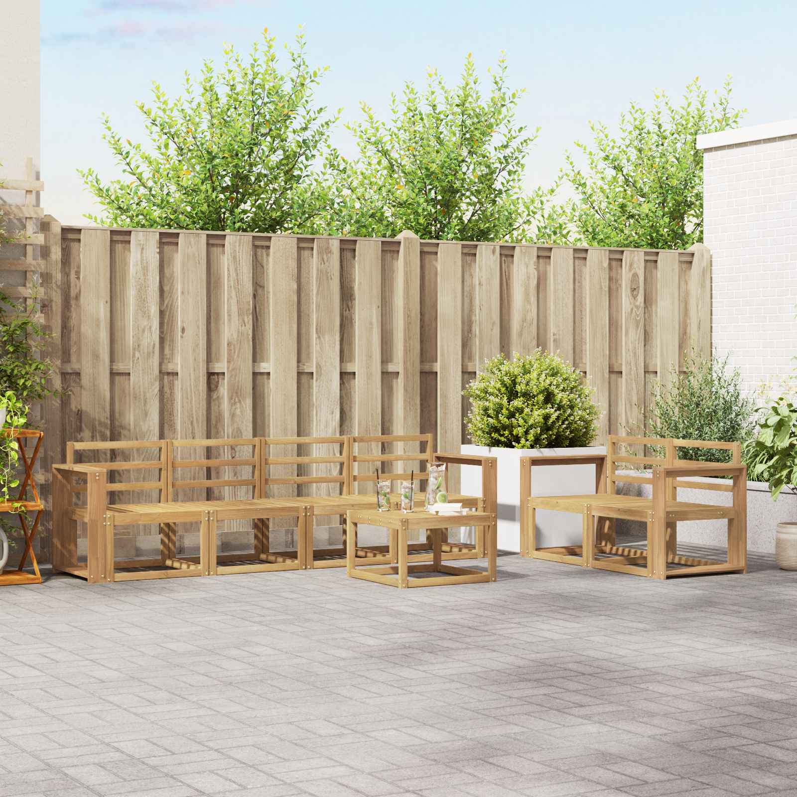 Σειρά Καναπέ Εξωτερικού 7 pcs Λευκό 59 x 59 x 37 εκ - Pakobazaar