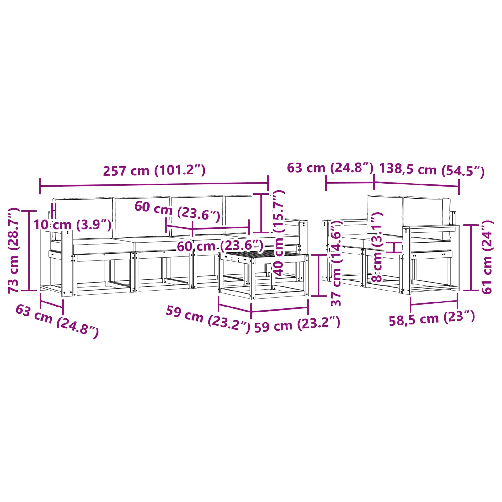 Σειρά Καναπέ Εξωτερικού 7 pcs Λευκό και Ανοιχτό Γκρι - Pakobazaar