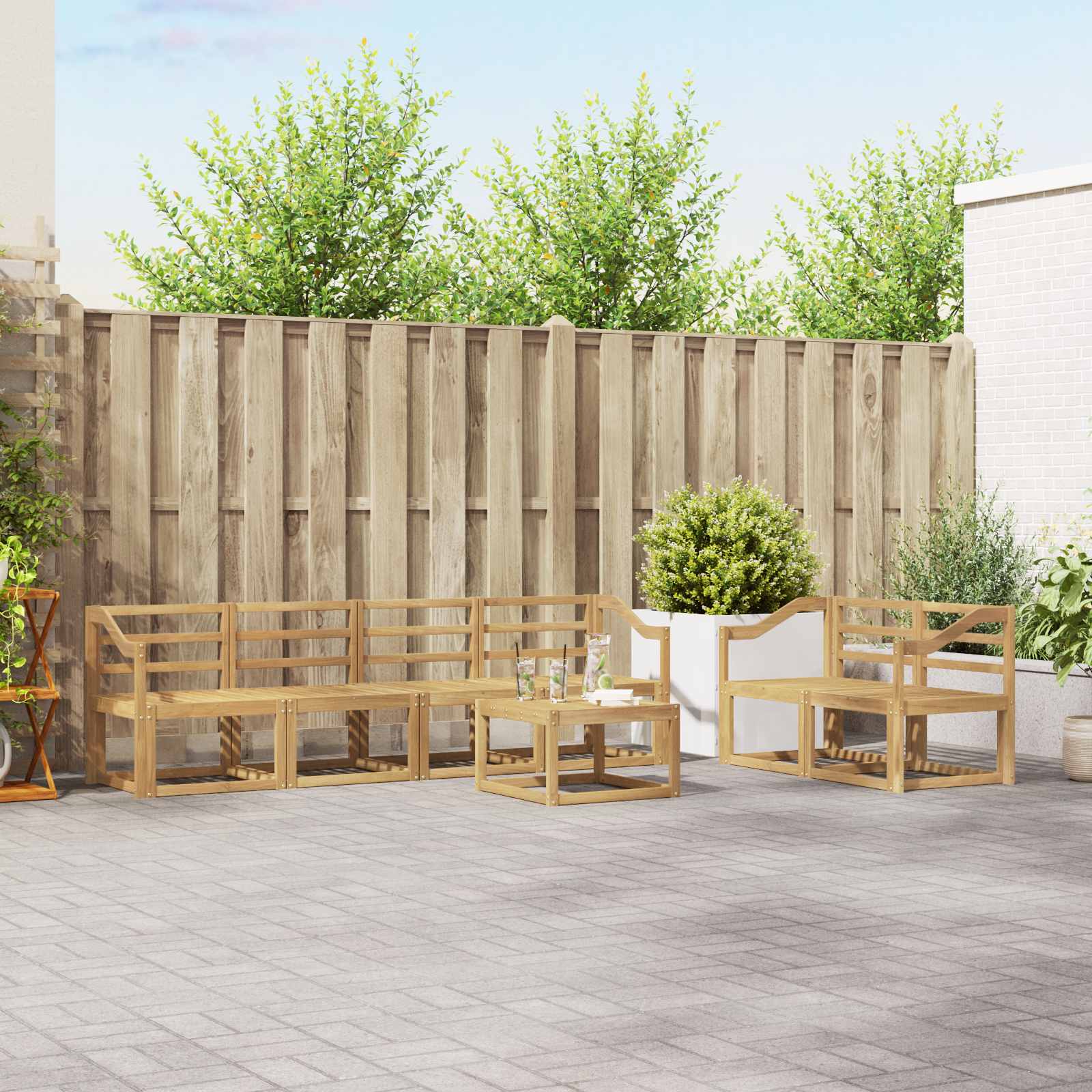 Σειρά Καναπέ Εξωτερικού 7 pcs Λευκό 59 x 59 x 37 εκ - Pakobazaar