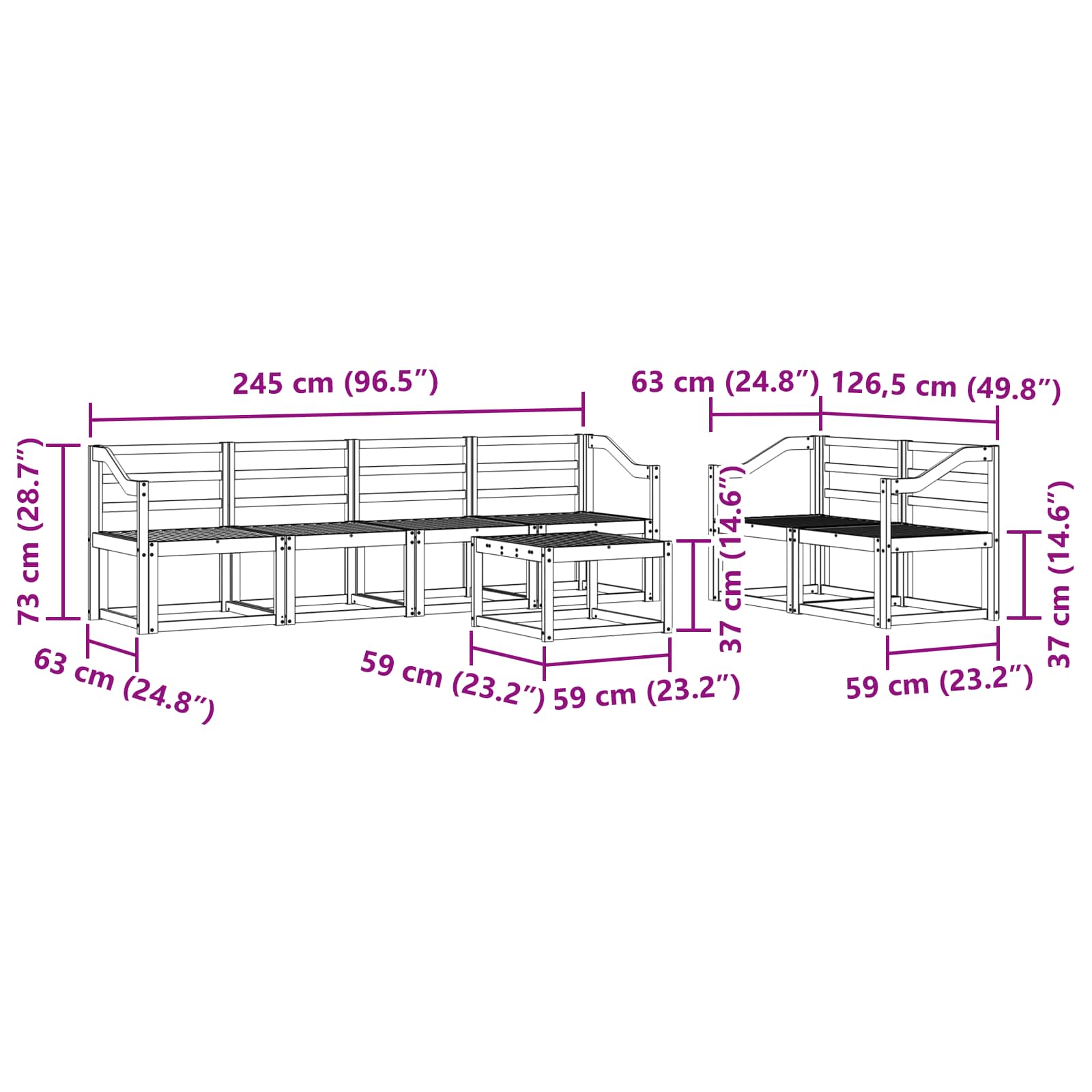 Σειρά Καναπέ Εξωτερικού 7 pcs Λευκό 59 x 59 x 37 εκ - Pakobazaar