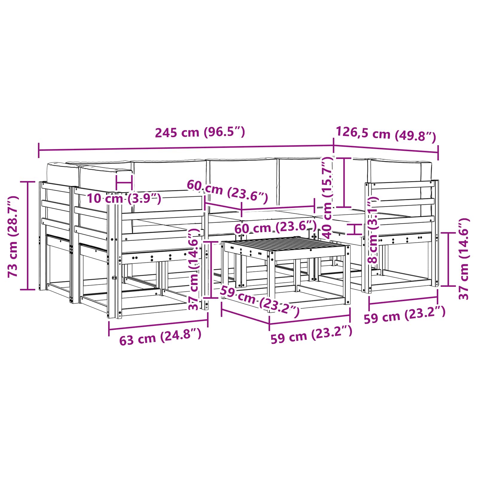 Σειρά Καναπέ Εξωτερικού με μαξιλάρι 7 pcs Λευκό και Κρεμ - Pakobazaar