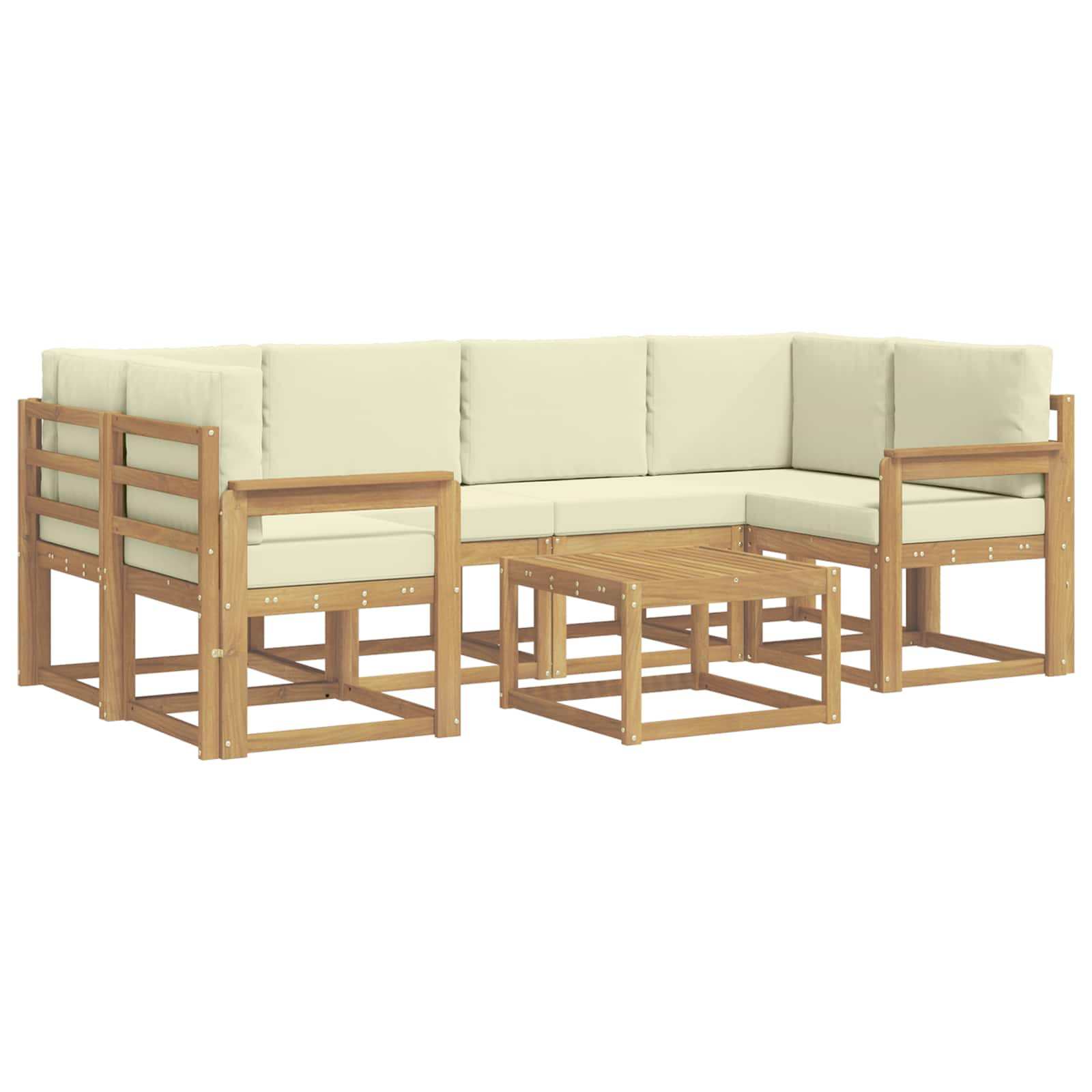 Σειρά Καναπέ Εξωτερικού με μαξιλάρι 7 pcs Λευκό και Κρεμ - Pakobazaar
