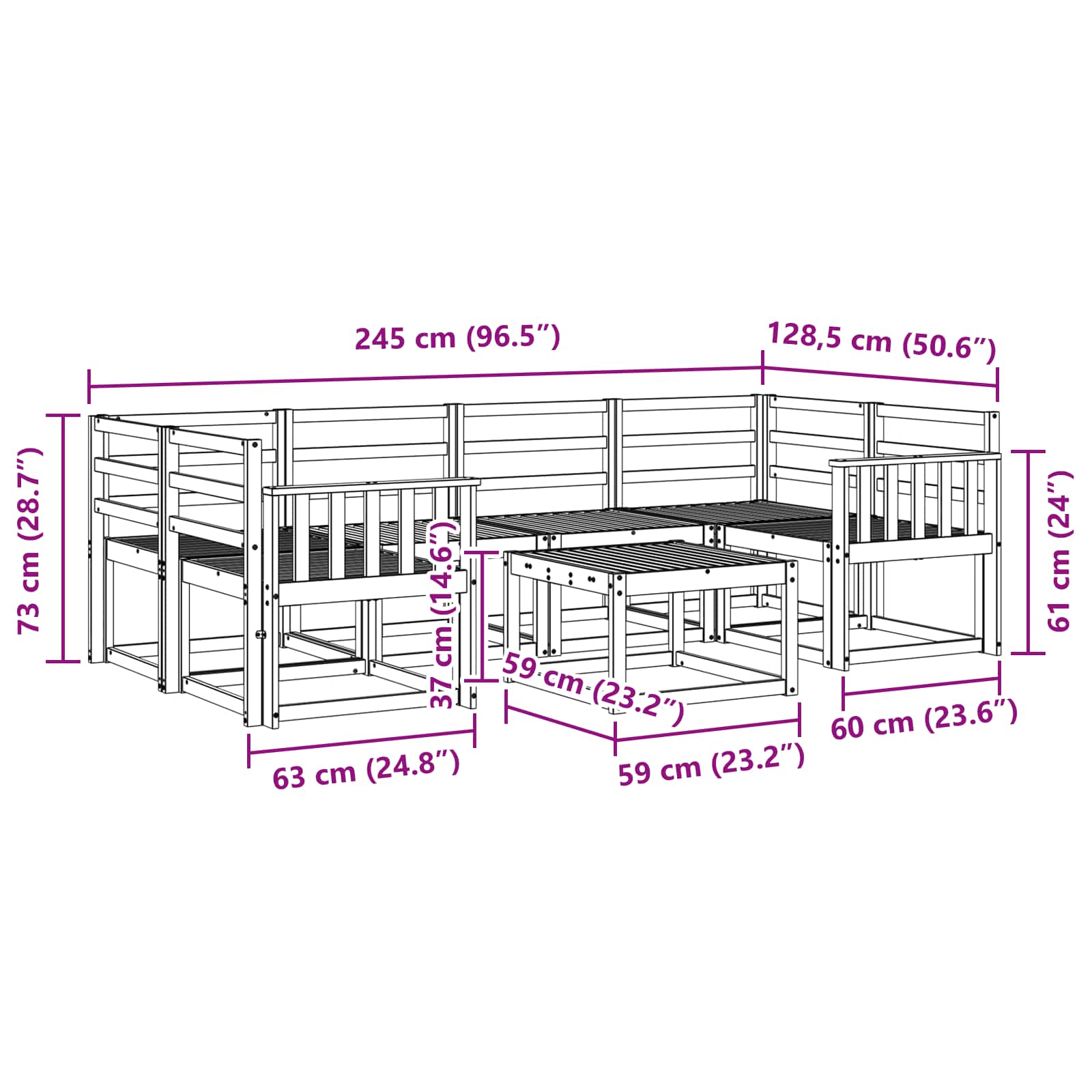Σειρά Καναπέ Εξωτερικού 7 pcs Λευκό 59 x 59 x 37 εκ
