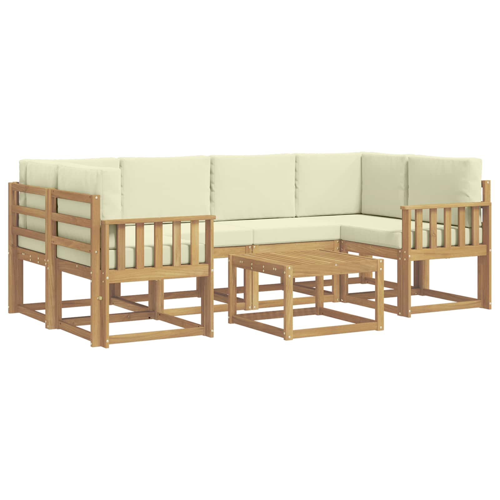 Σειρά Καναπέ Εξωτερικού με μαξιλάρι 7 pcs Λευκό και Κρεμ - Pakobazaar