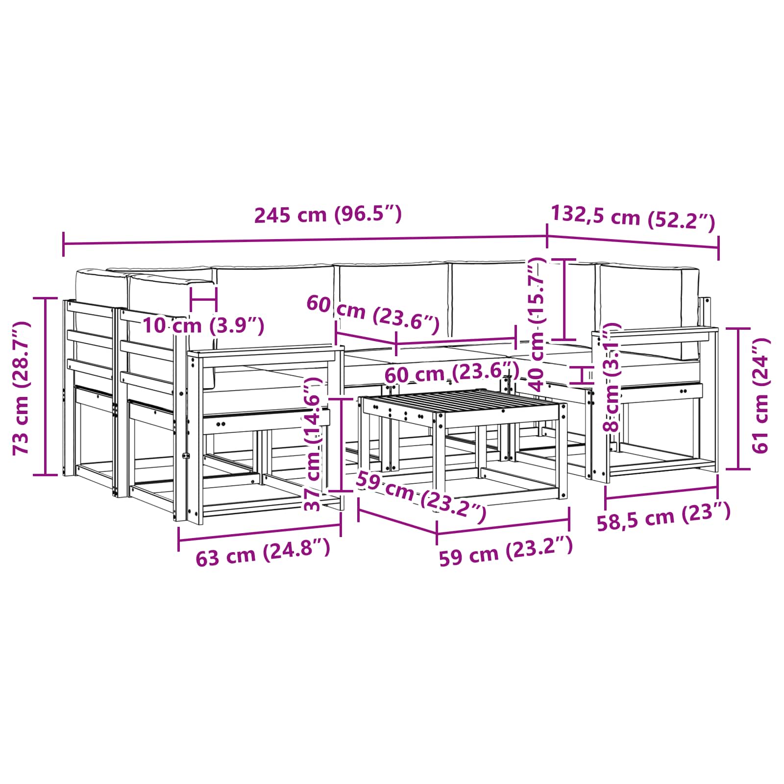 Σειρά Καναπέ Εξωτερικού με μαξιλάρι 7 pcs Άσπρο και Ανθρακί - Pakobazaar