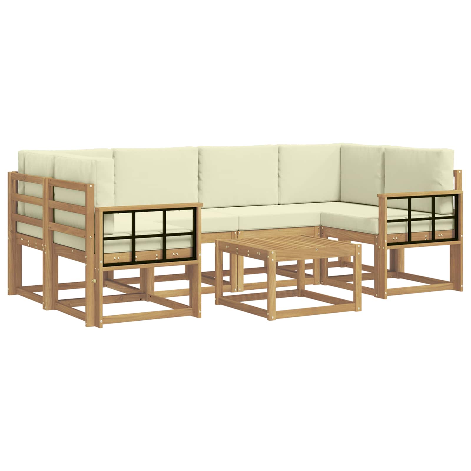 Σειρά Καναπέ Εξωτερικού με μαξιλάρι 7 pcs Λευκό και Κρεμ - Pakobazaar