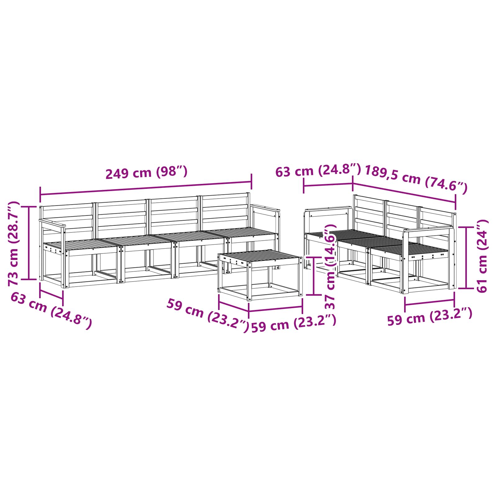 Σειρά Καναπέ Εξωτερικού 8 pcs Λευκό 59 x 59 x 37 εκ