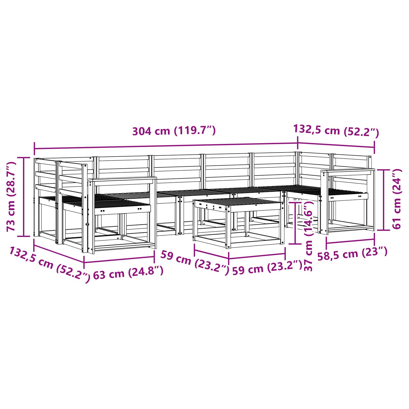 Σειρά Καναπέ Εξωτερικού 8 pcs Λευκό 59 x 59 x 37 εκ