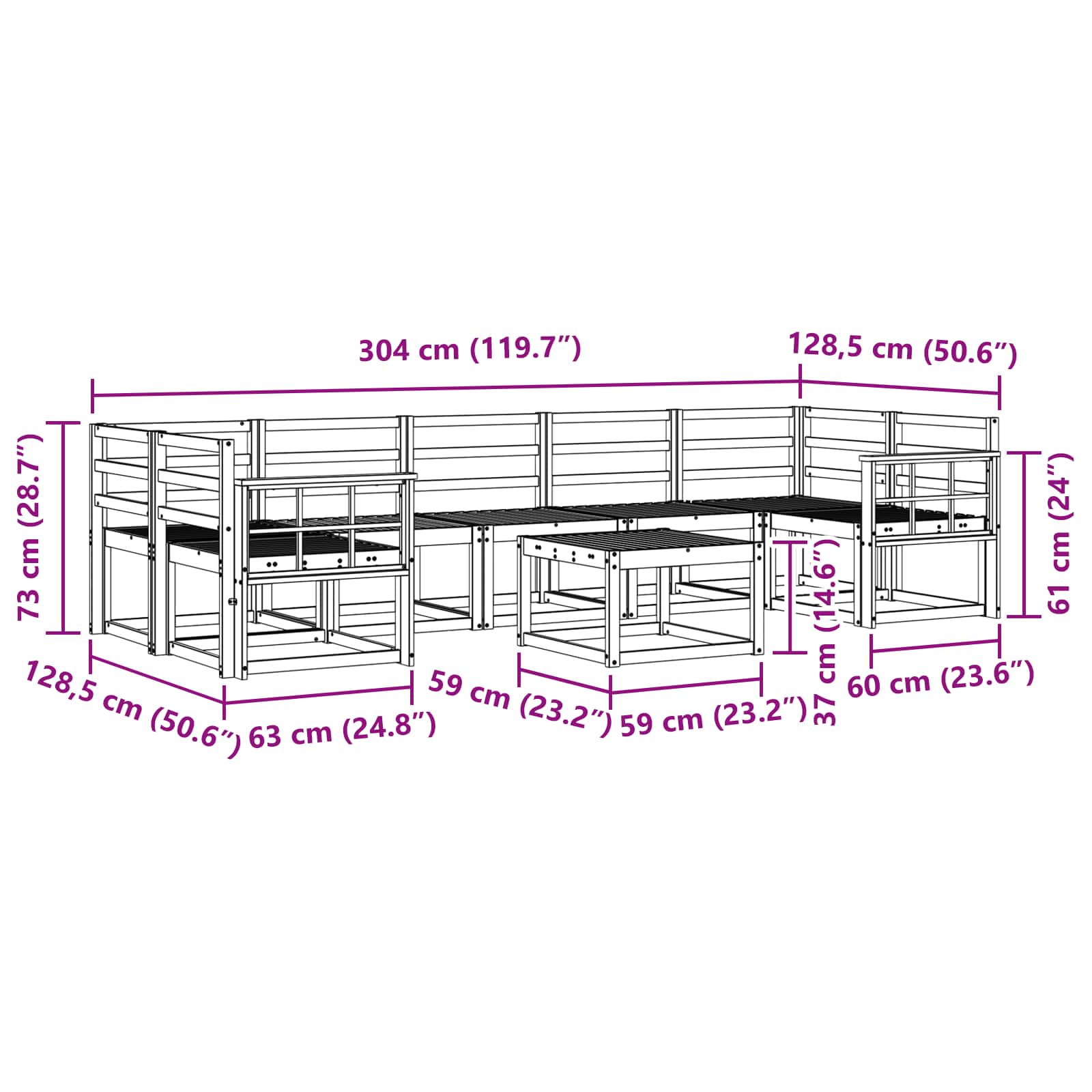 Σειρά Καναπέ Εξωτερικού 8 pcs Λευκό 59 x 59 x 37 εκ