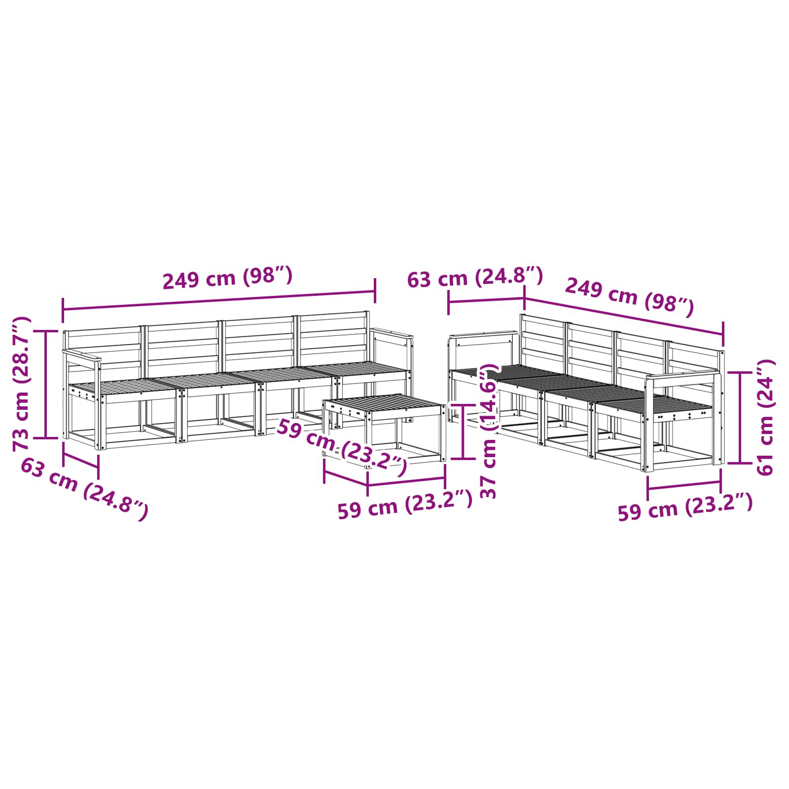 Σειρά Καναπέ Εξωτερικού 9 pcs Λευκό 59 x 59 x 37 εκ